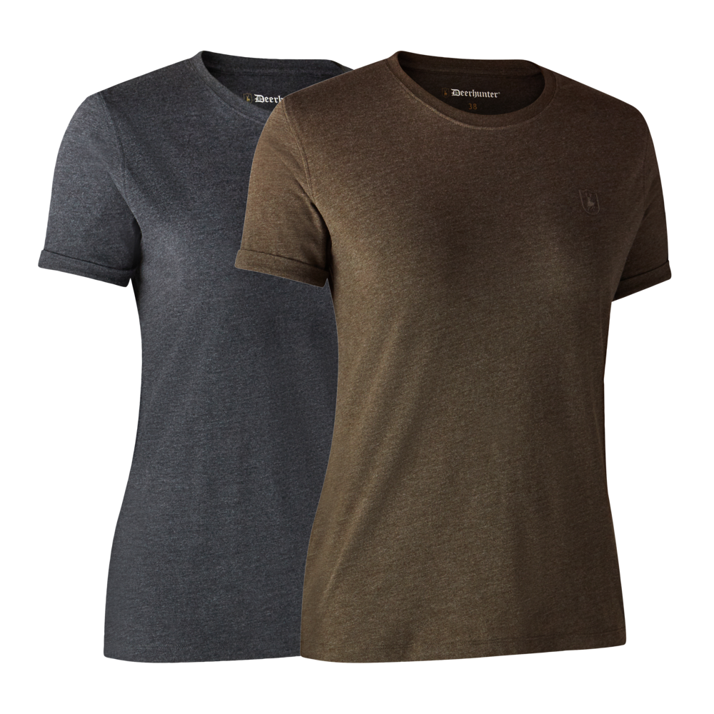 Ladies Basic 2-pack T-shirt - Brown Leaf Melange