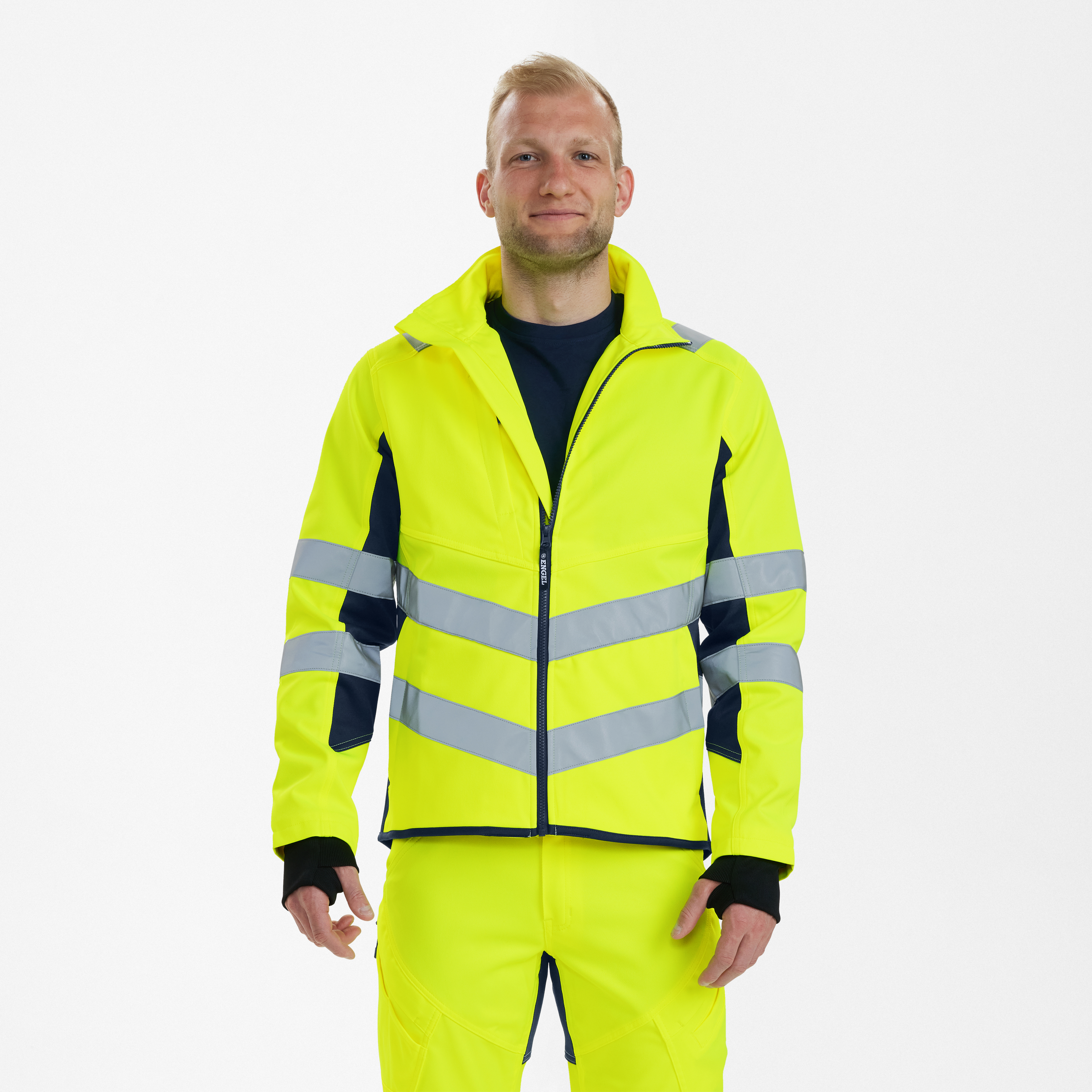 Engel Workwear Safety arbejdsjakke med 2-vejs stræk - Gul/Blue Ink [38165] / XS
