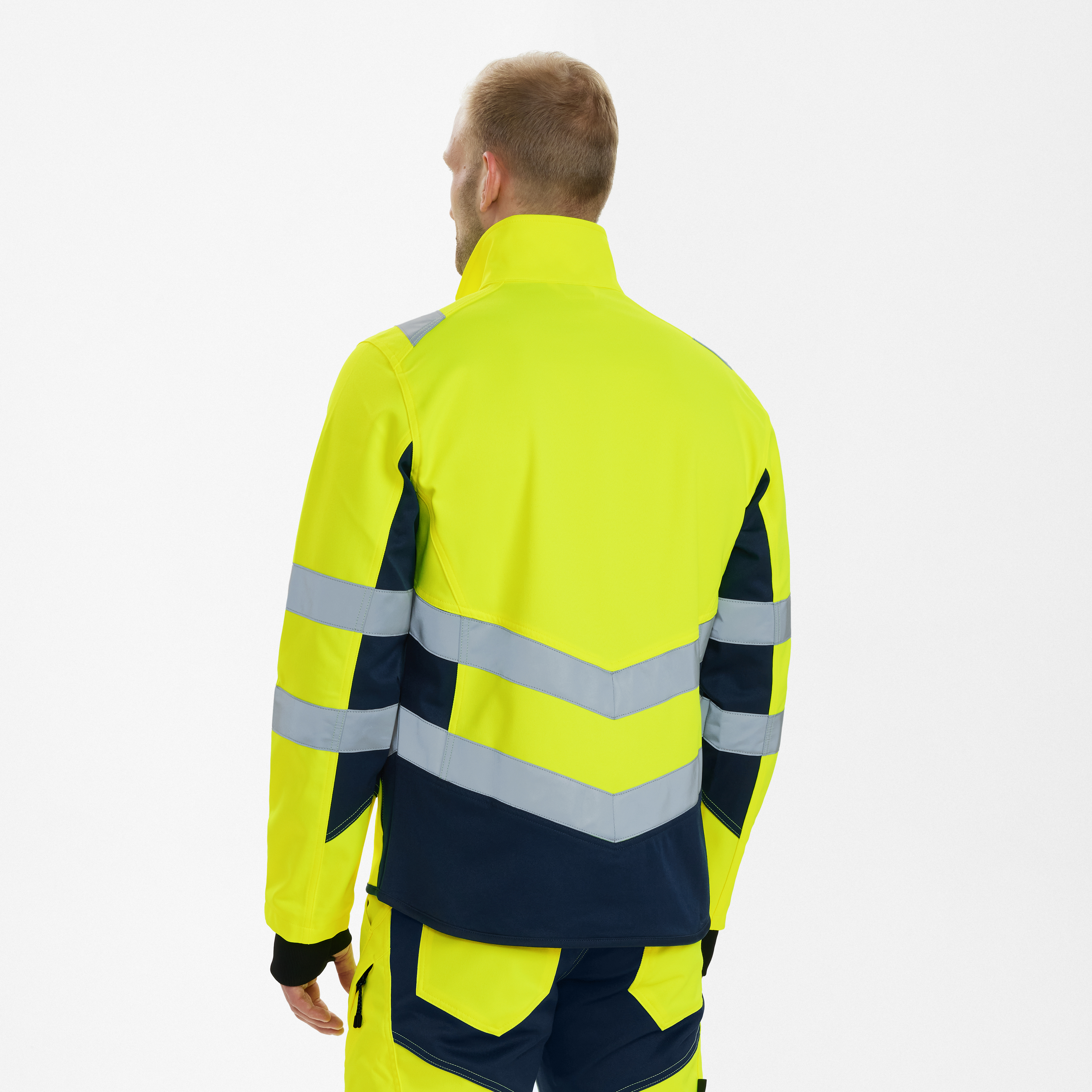 Engel Workwear Safety arbejdsjakke med 2-vejs stræk - Gul/Blue Ink [38165] / XS
