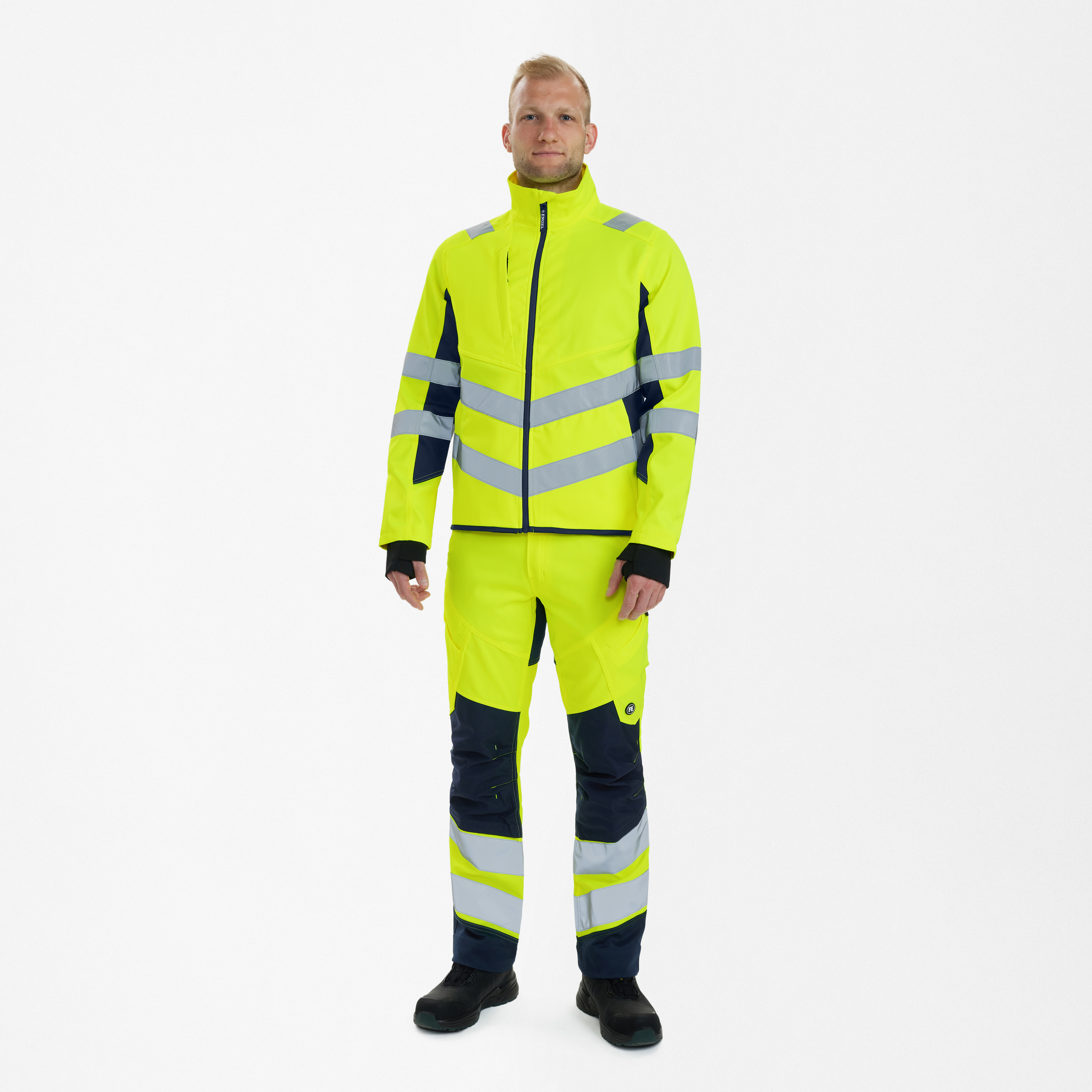 Engel Workwear Safety arbejdsjakke med 2-vejs stræk - Gul/Blue Ink [38165] / XS