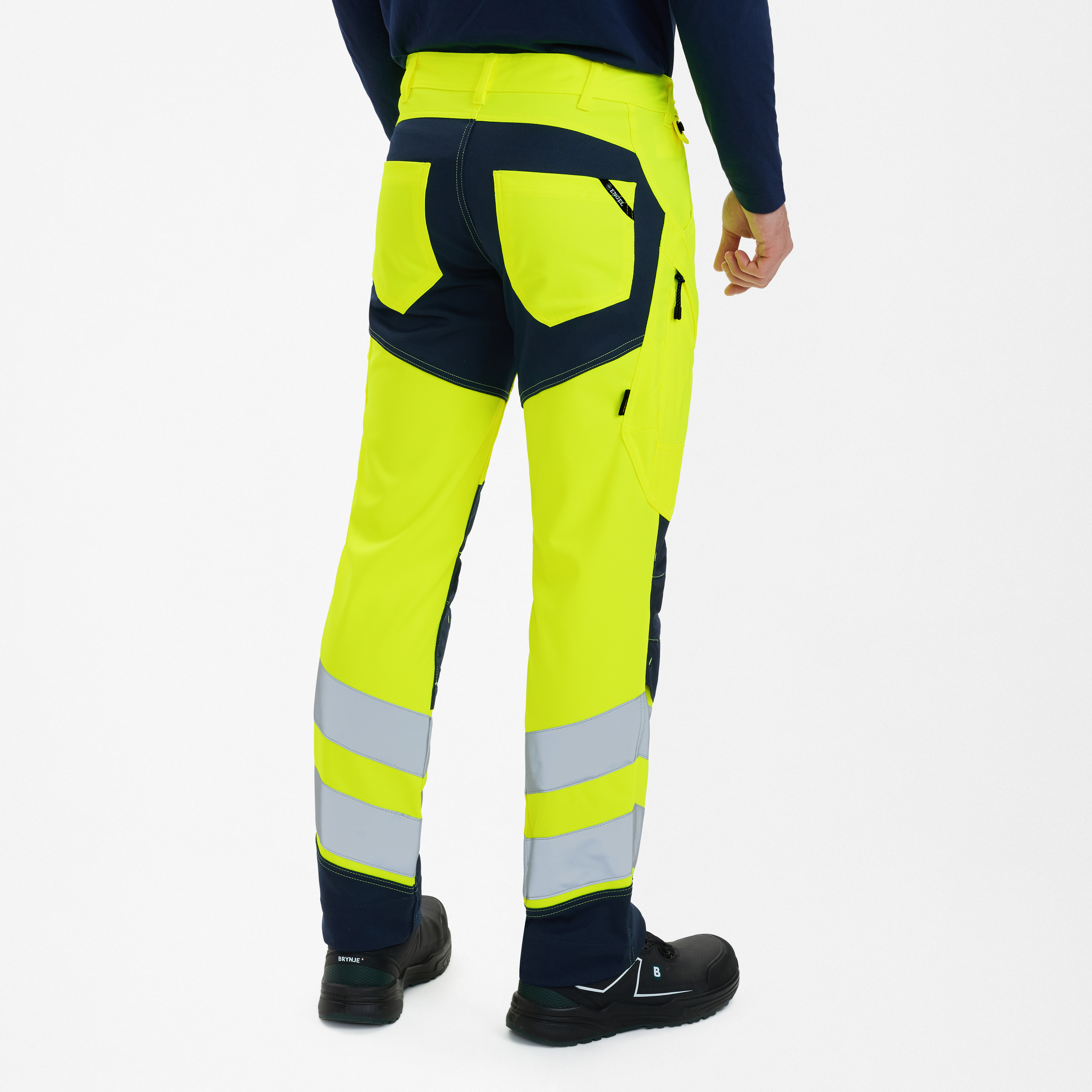 Engel Workwear Safety arbejdsbukser med 2-vejs stræk - Gul/Blue Ink [38165] / K80