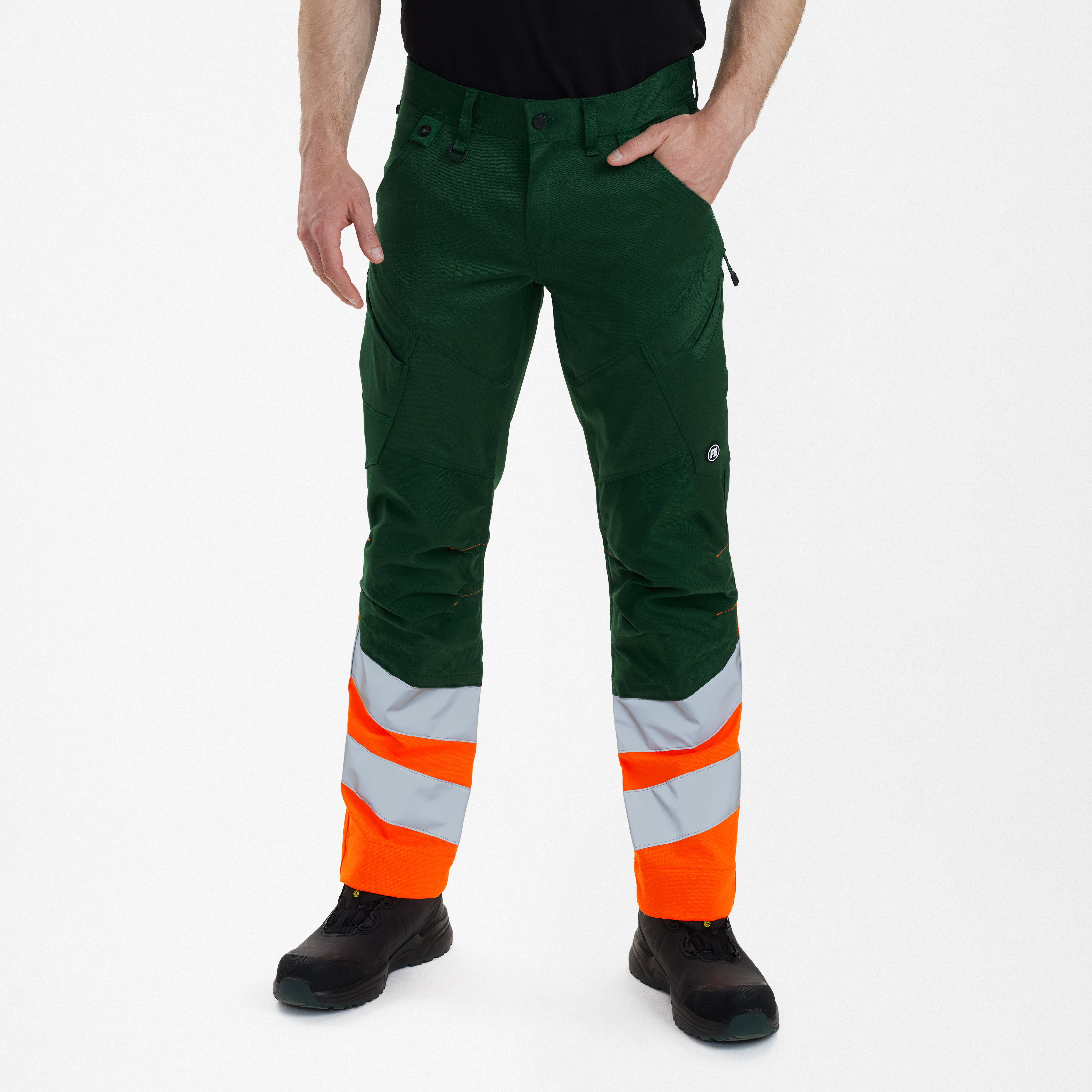 Engel Workwear Safety arbejdsbukser med 2-vejs stræk - Grøn/Orange [110] / K80