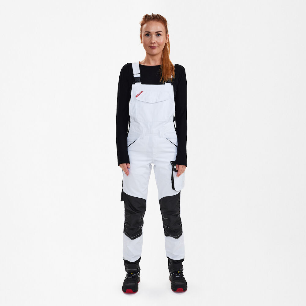 GALAXY Damen Latzhose – Weiß / Anthrazit Grau (Am Modell)