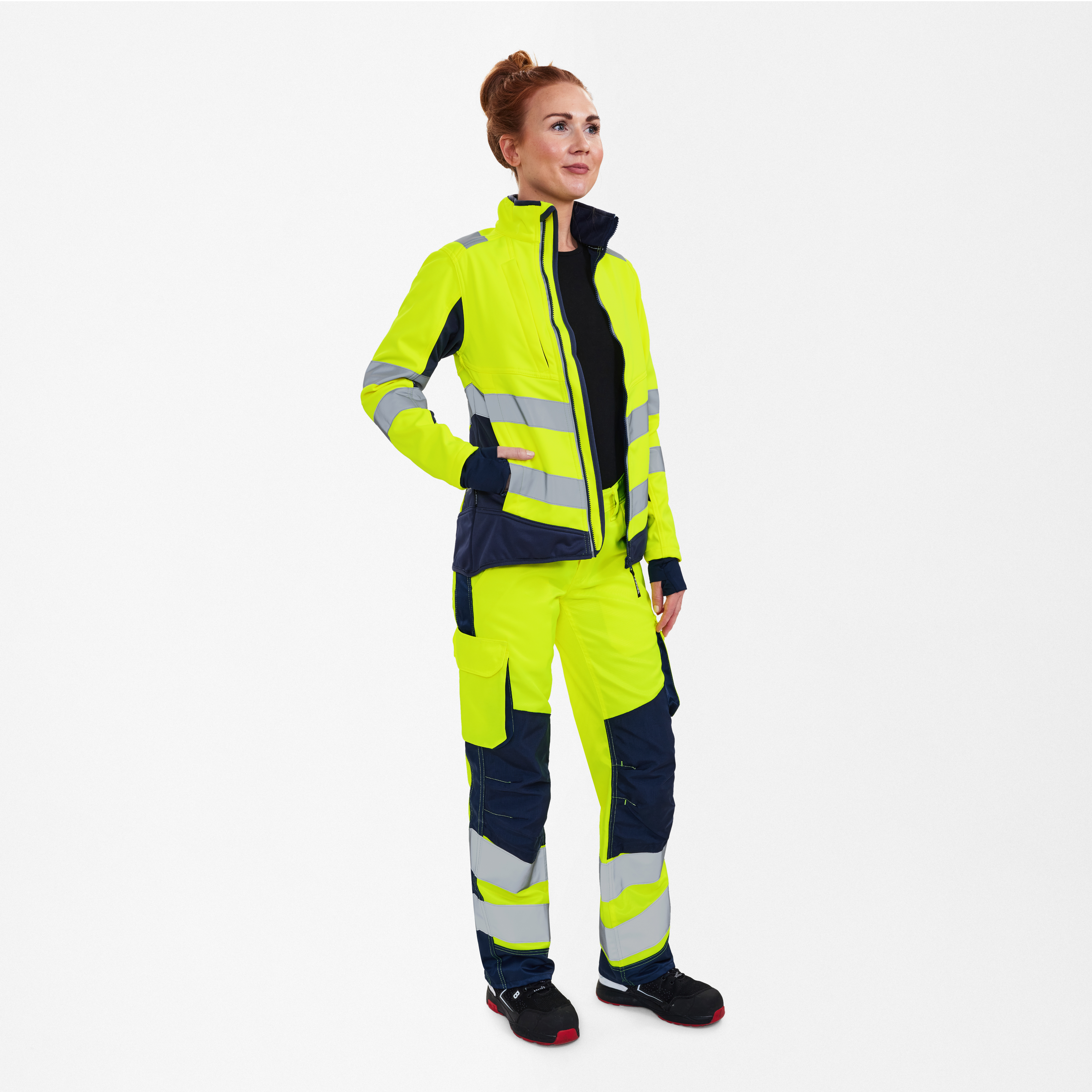 Engel Workwear Safety dame softshelljakke - Gul/Blue Ink [38165] / XS