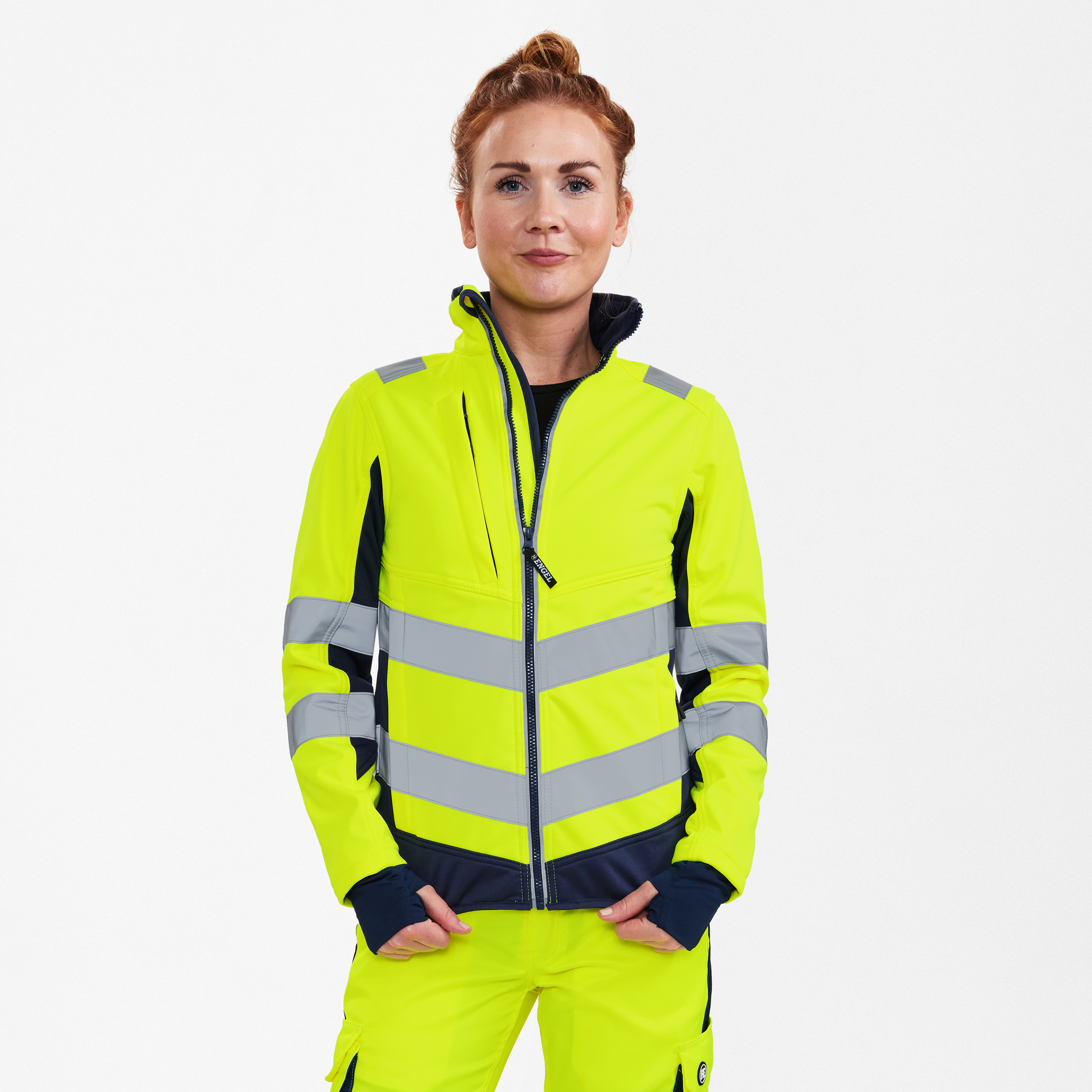 Engel Workwear Safety dame softshelljakke - Gul/Blue Ink [38165] / XS