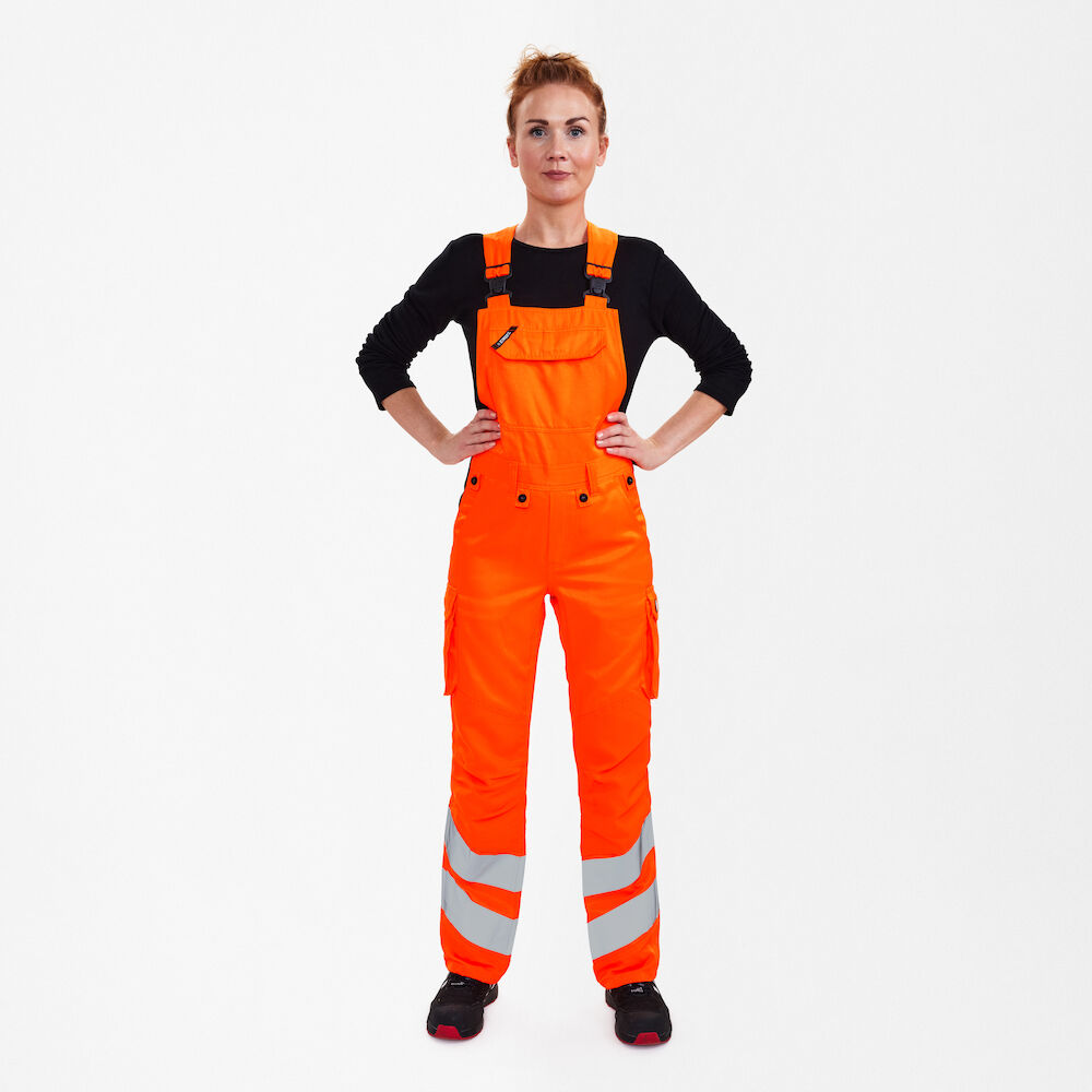 SAFETY Light Damen Latzhose – Warnorange (Am Modell)