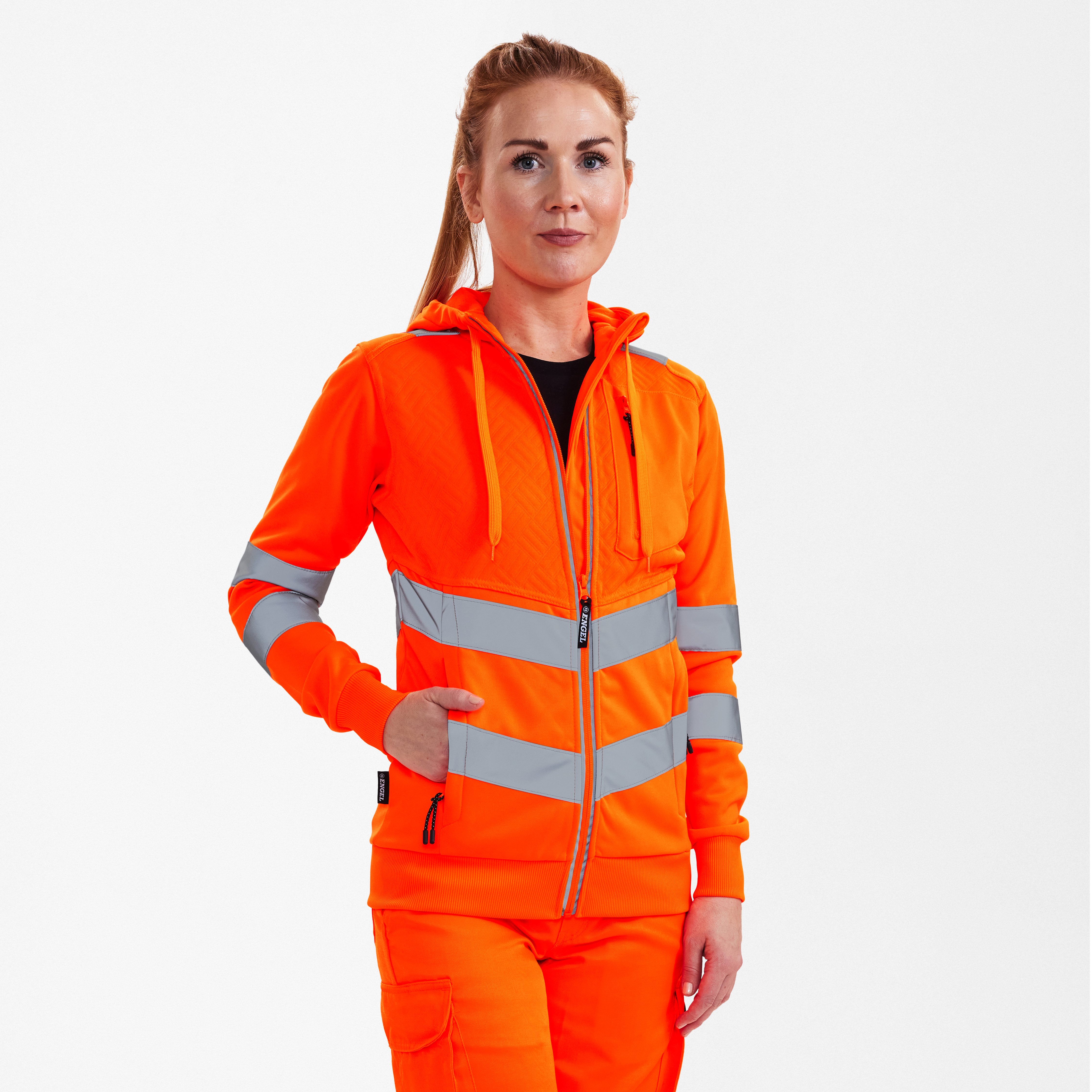 Engel Workwear Safety dame sweat cardigan - Hi-vis Orange [10] / XS