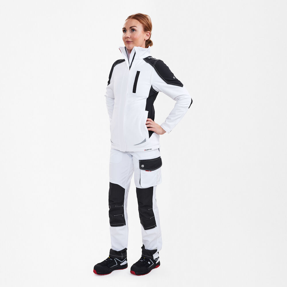 GALAXY Damen Softshelljacke – Weiß / Anthrazit Grau (Am Modell)