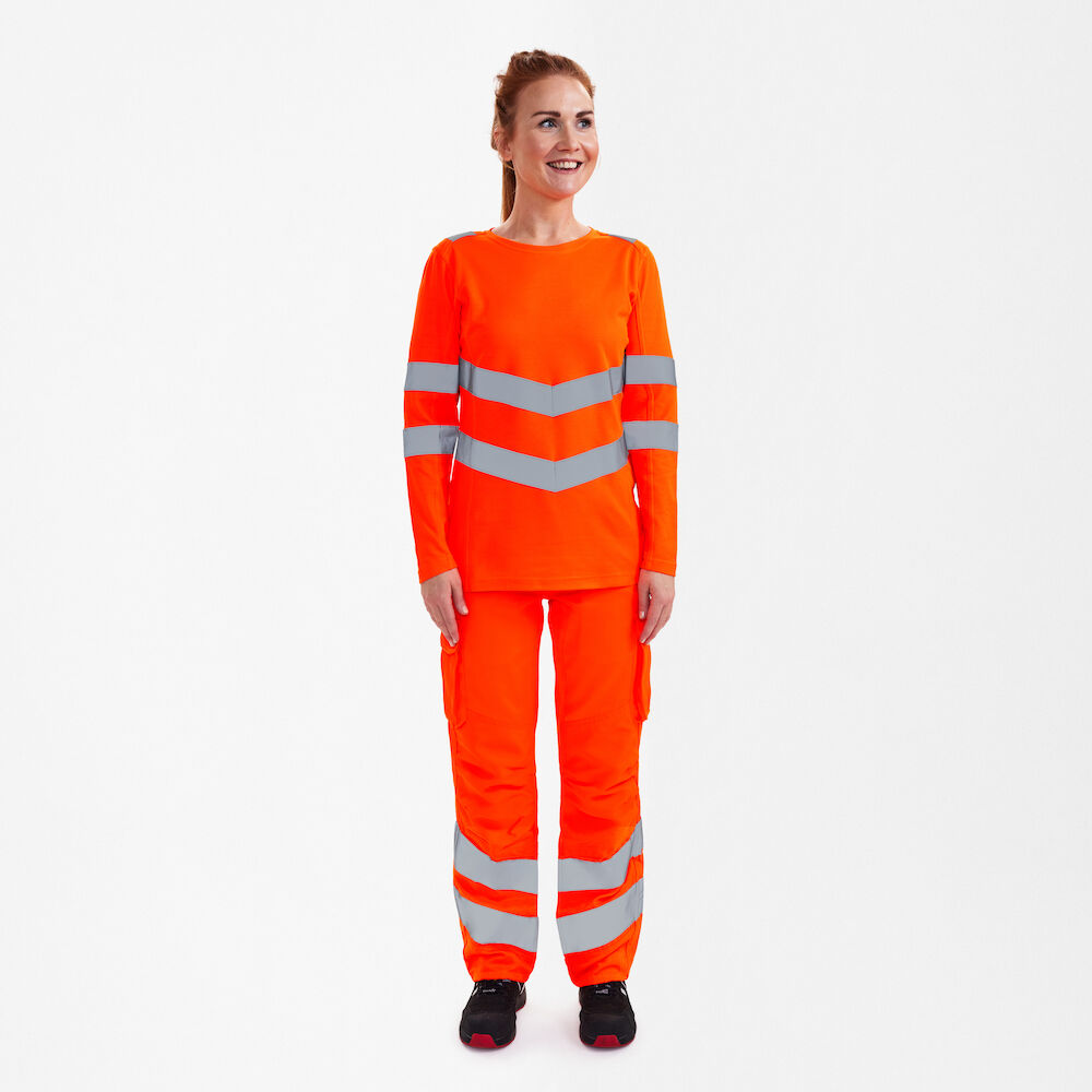 SAFETY Damen langarm-Shirt – Warnorange (Am Modell)
