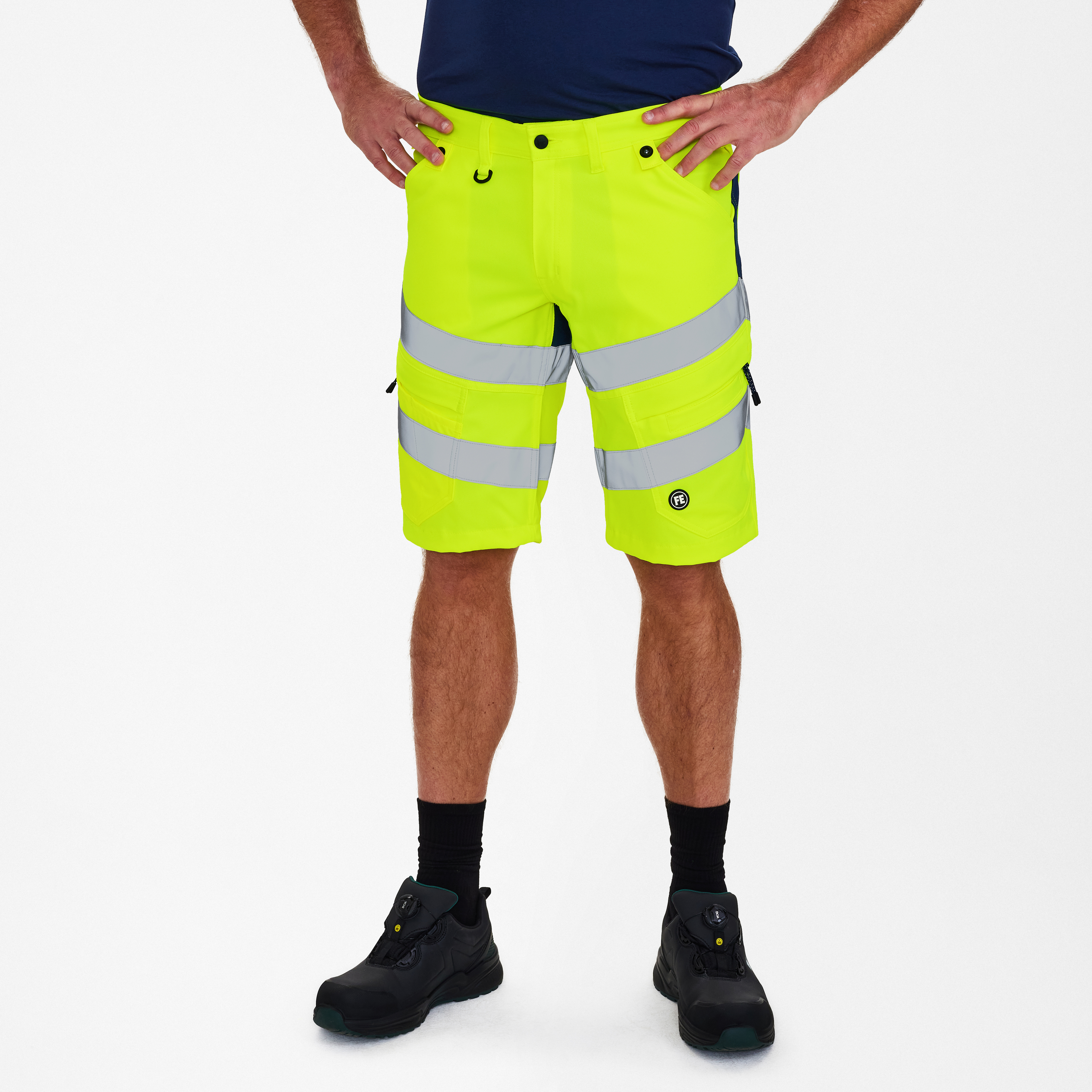 Engel Workwear Safety arbejdsshorts med 2-vejs stræk - Gul/Blue Ink [38165] / 72