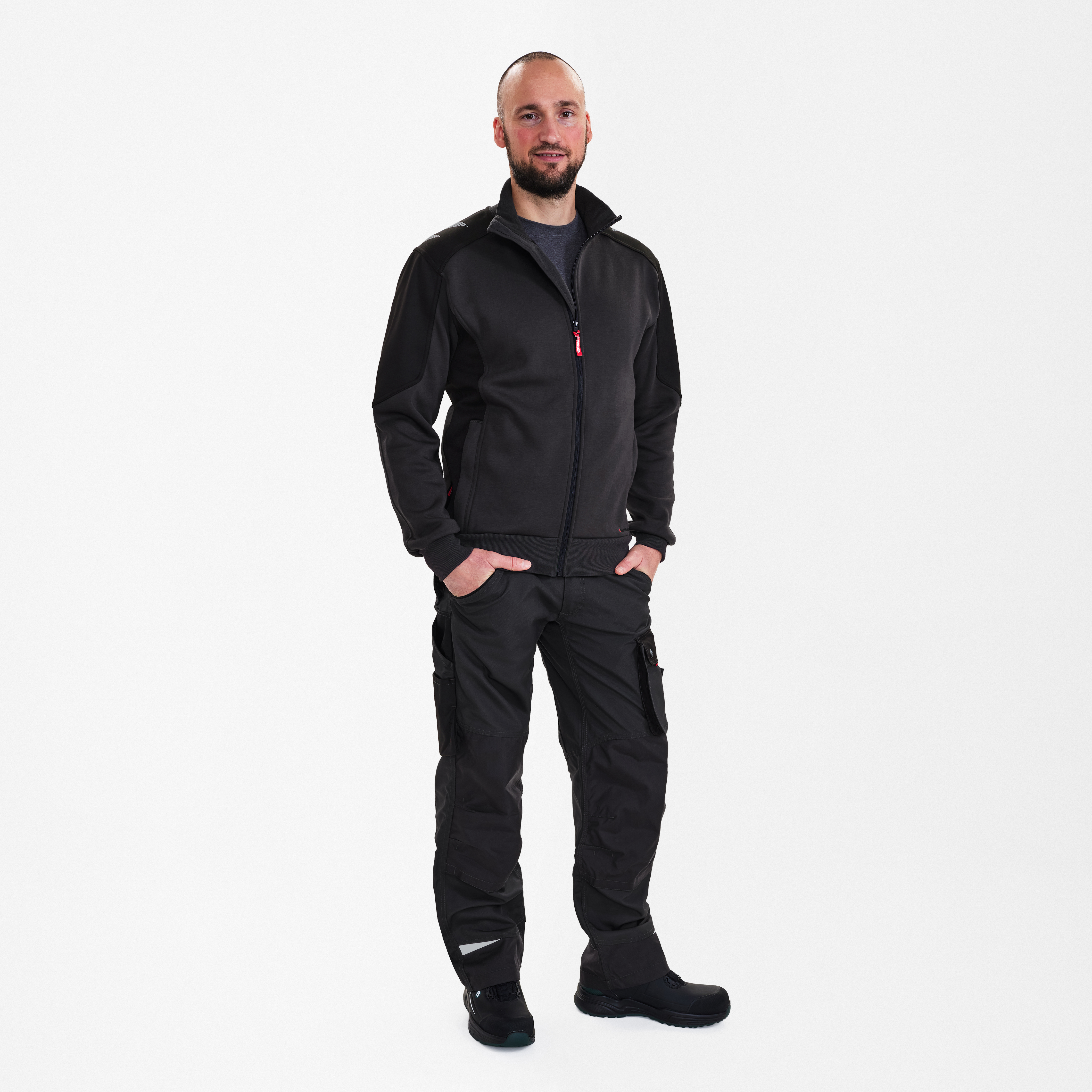 Engel Workwear Galaxy sweat cardigan med krave - Antrazitgrå/Sort [7920] / XS