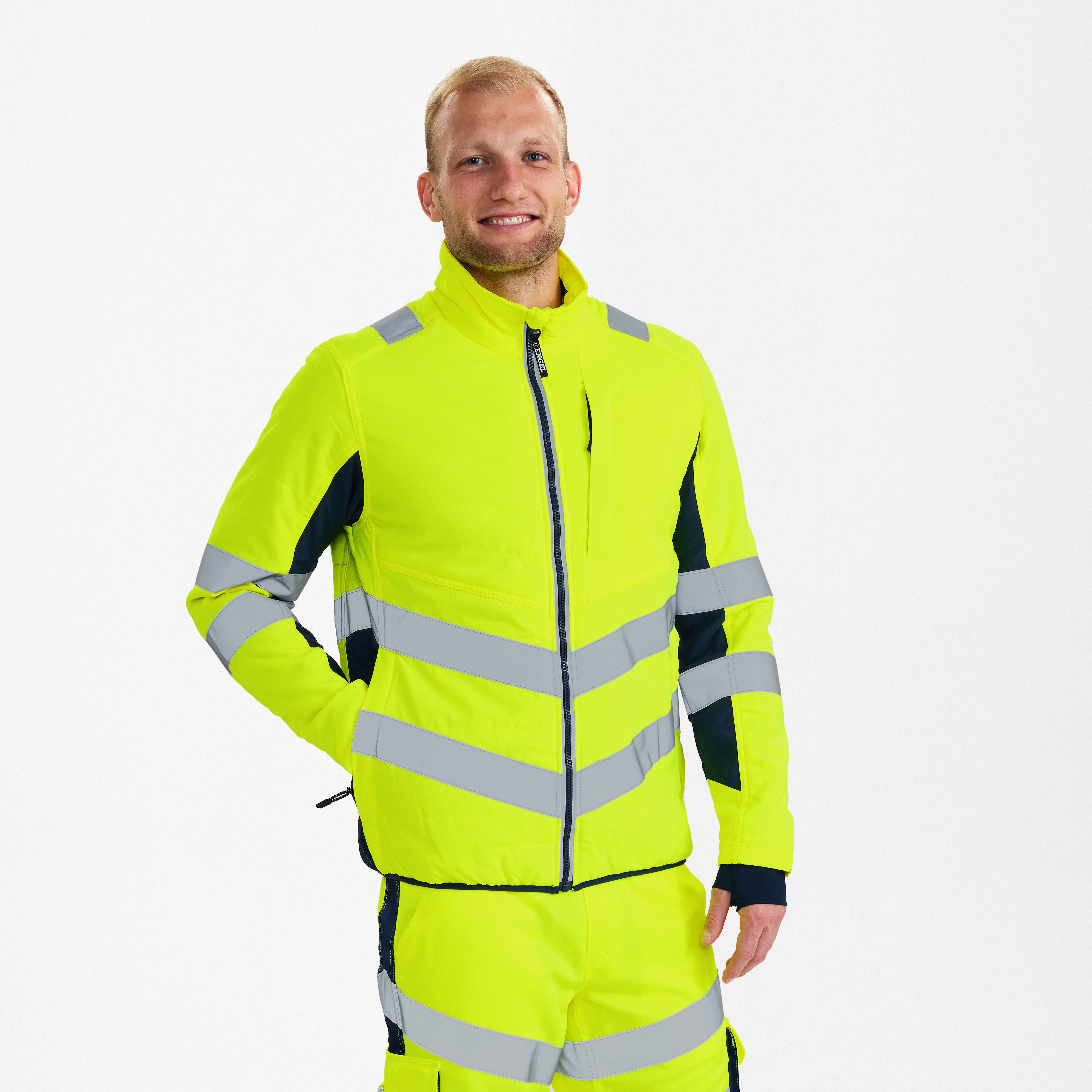 Engel Workwear Safety quiltet jakke - Gul/Blue Ink [38165] / XS