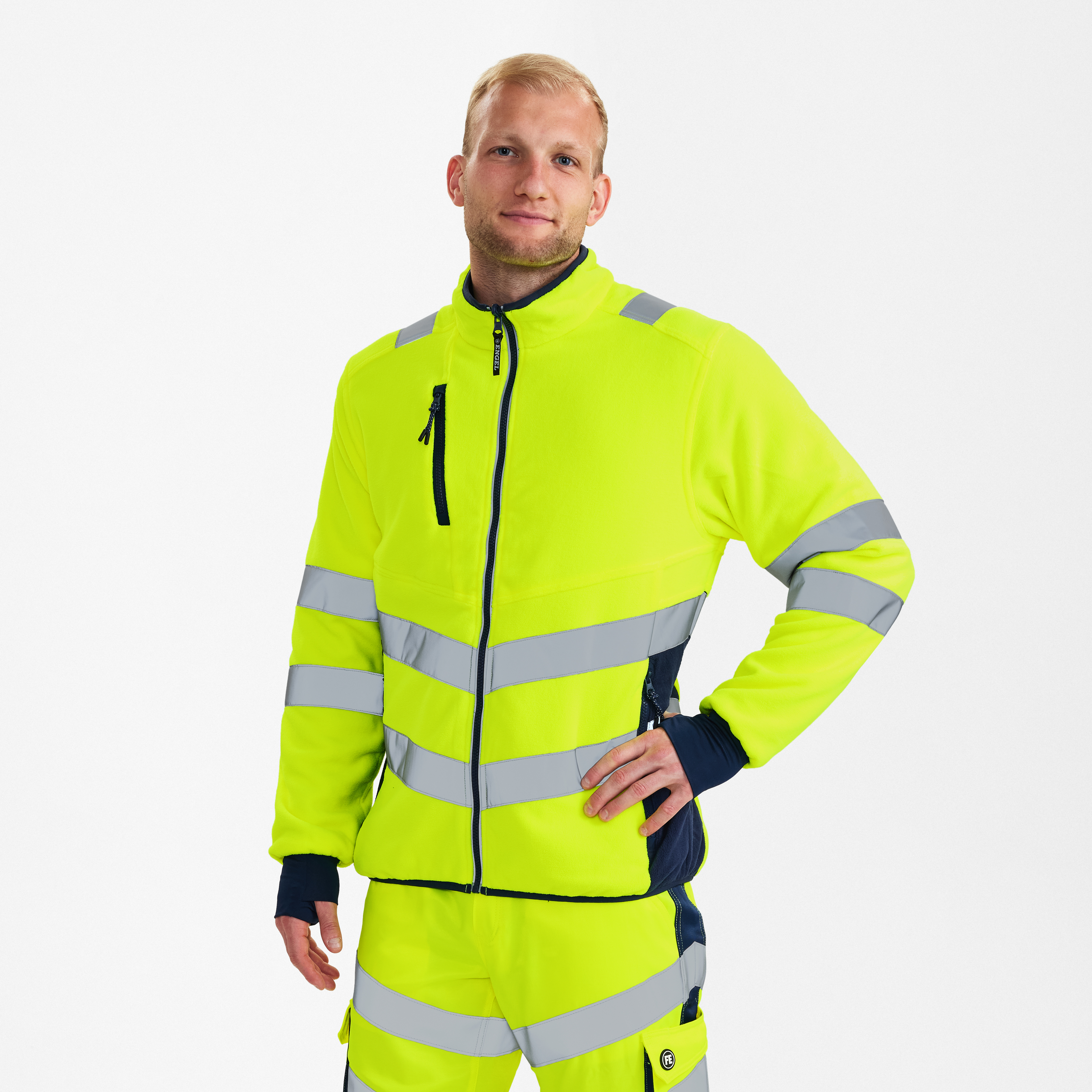 Engel Workwear Safety fleecejakke - Gul/Blue Ink [38165] / XS