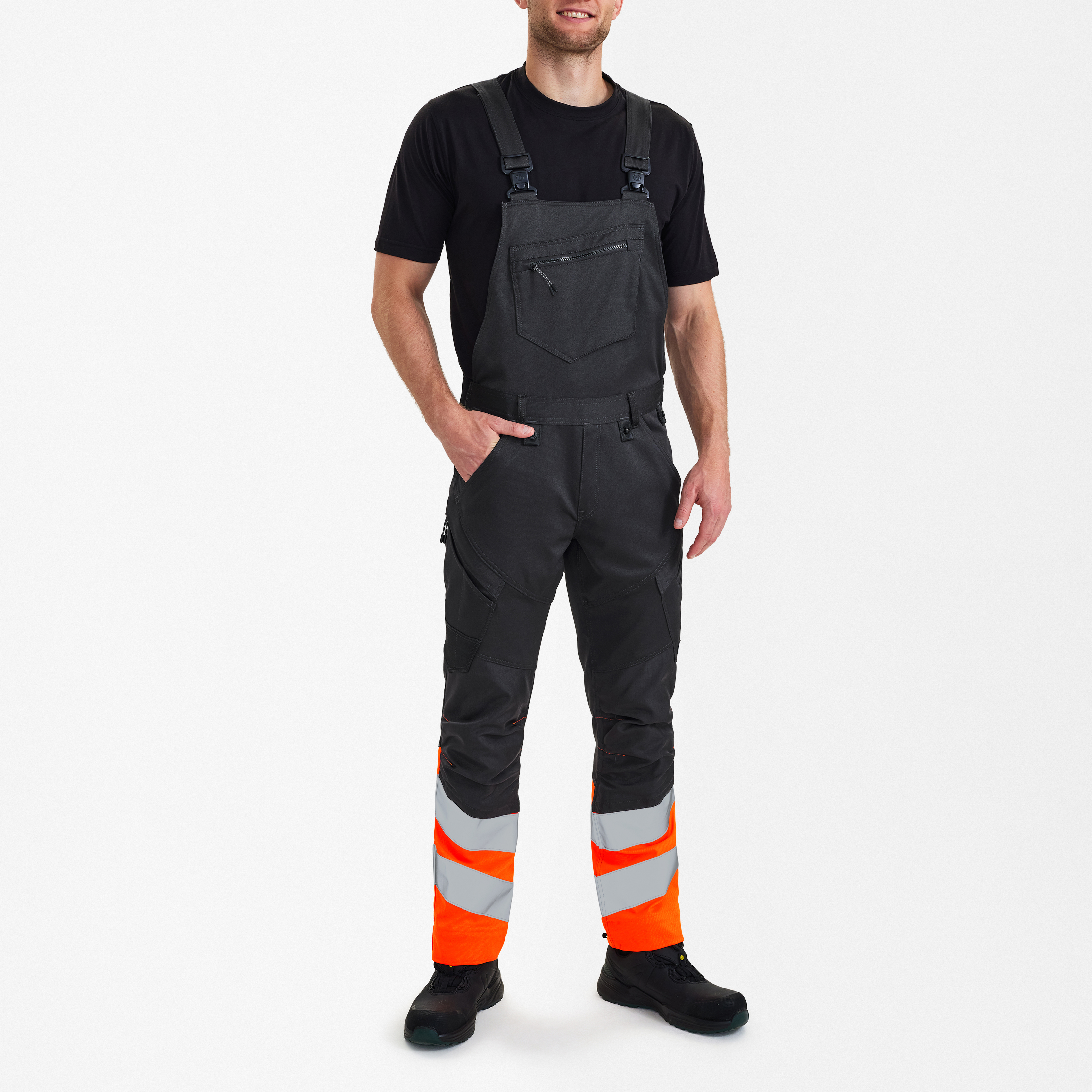 Engel Workwear Safety overall med 2-vejs stræk - Antrazitgrå/Orange [7910] / K80
