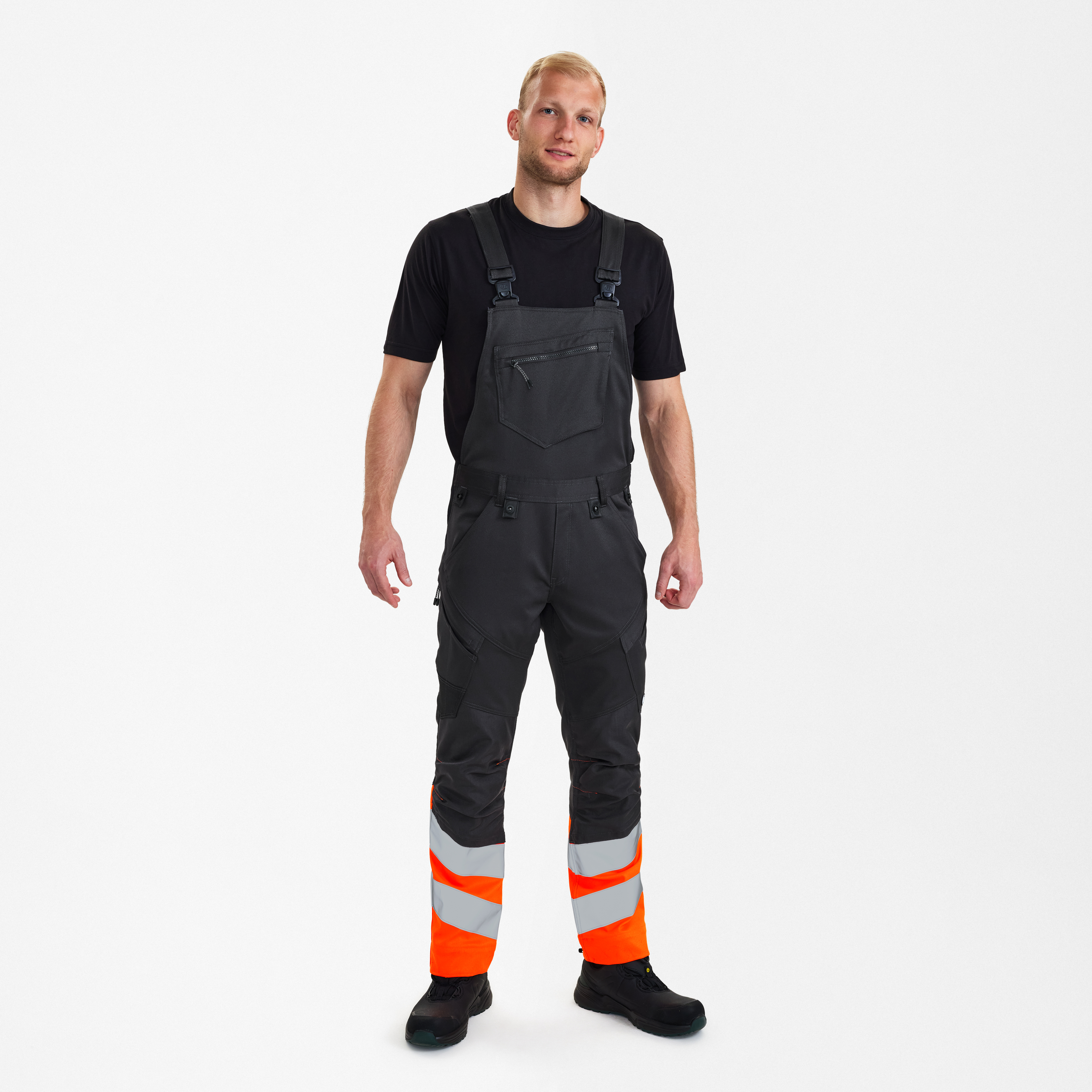 Engel Workwear Safety overall med 2-vejs stræk - Antrazitgrå/Orange [7910] / K80
