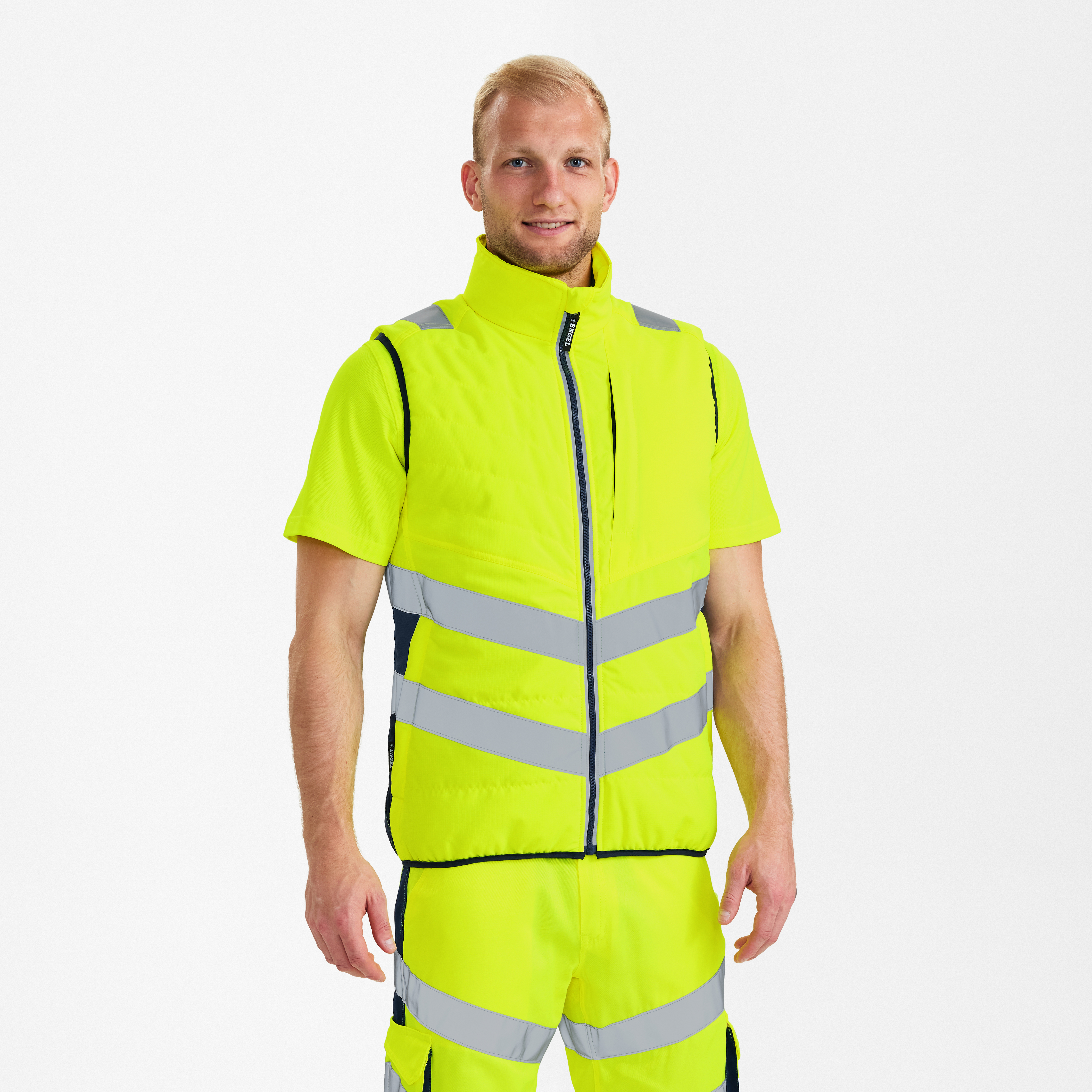 Engel Workwear Safety quiltet vest - Gul/Blue Ink [38165] / XS