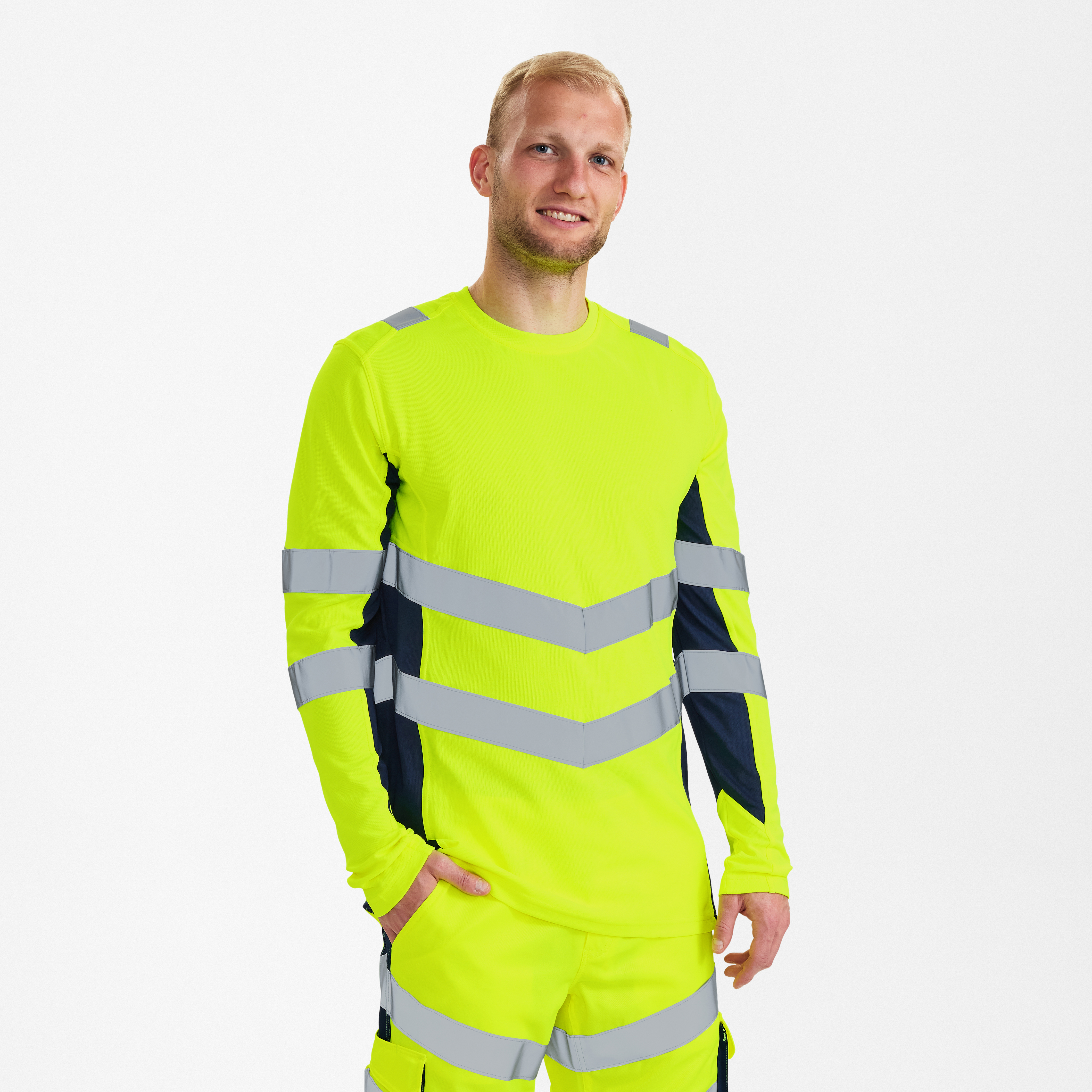 Engel Workwear Safety langærmet T-shirt - Gul/Blue Ink [38165] / XS