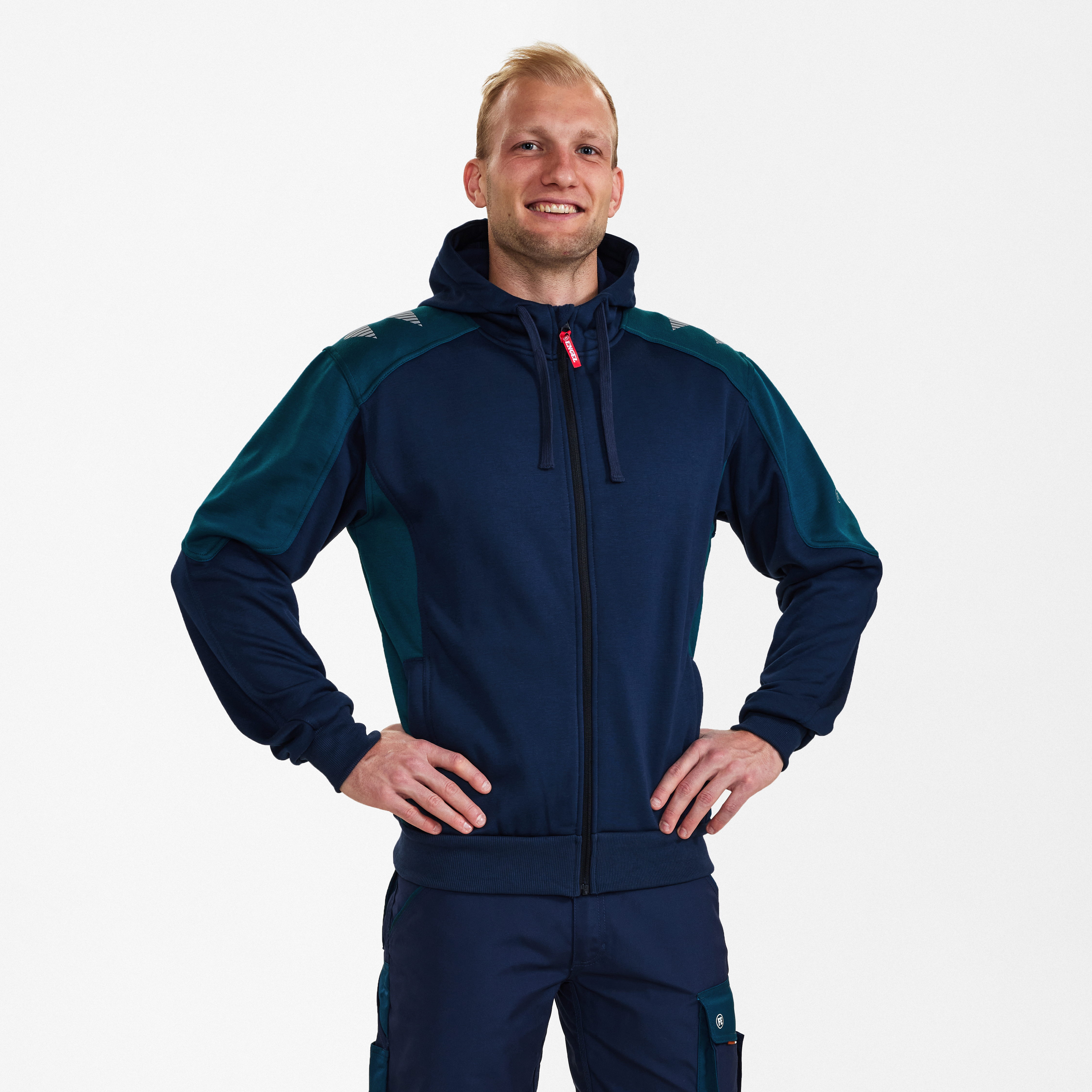 Engel Workwear Galaxy sweat cardigan med hætte - Blue Ink/Dark Petrol [16577] / XS