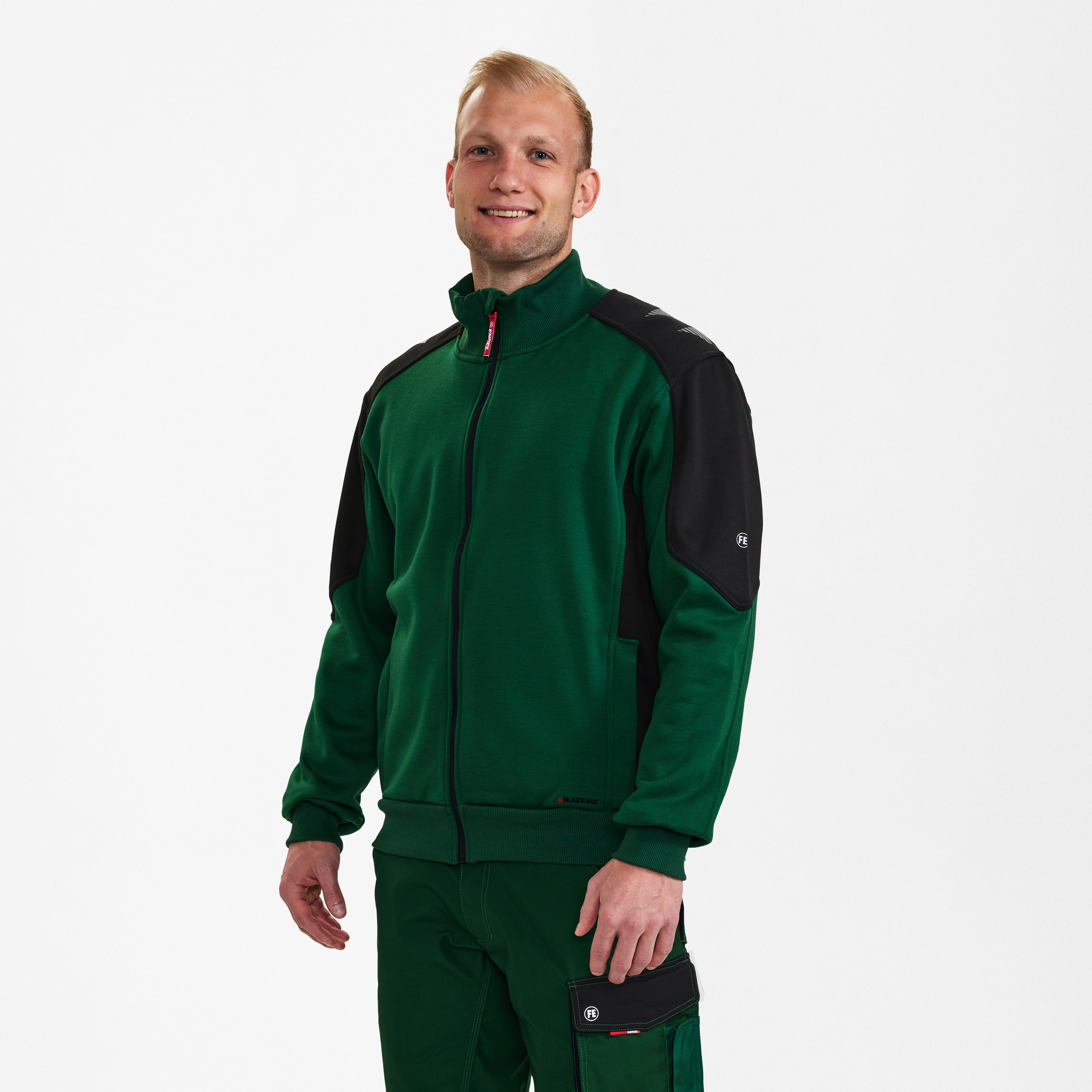 Engel Workwear Galaxy sweat cardigan med krave - Grøn/Sort [120] / XS
