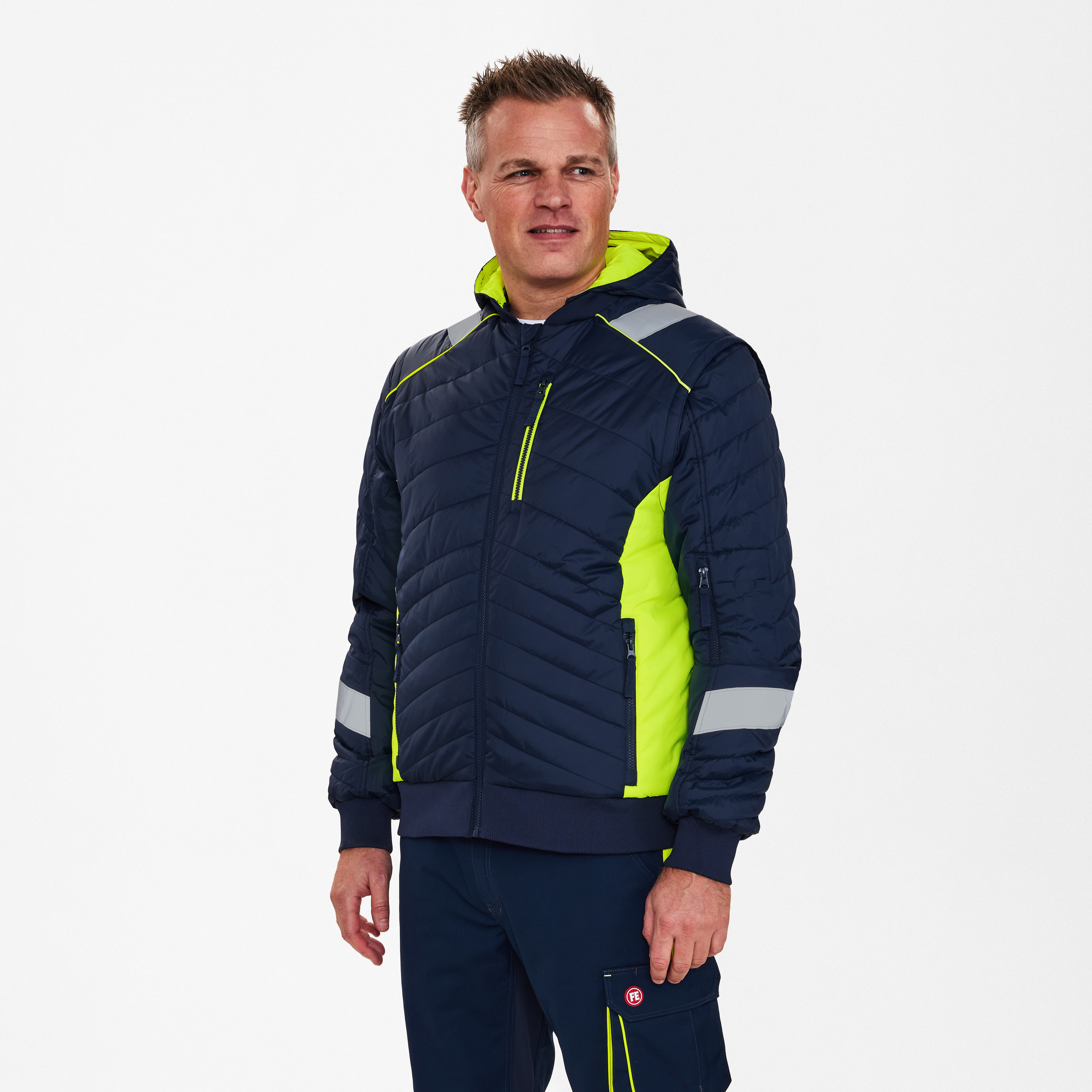 Engel Workwear Cargo quiltet jakke - Blue Ink/Gul [16538] / XS