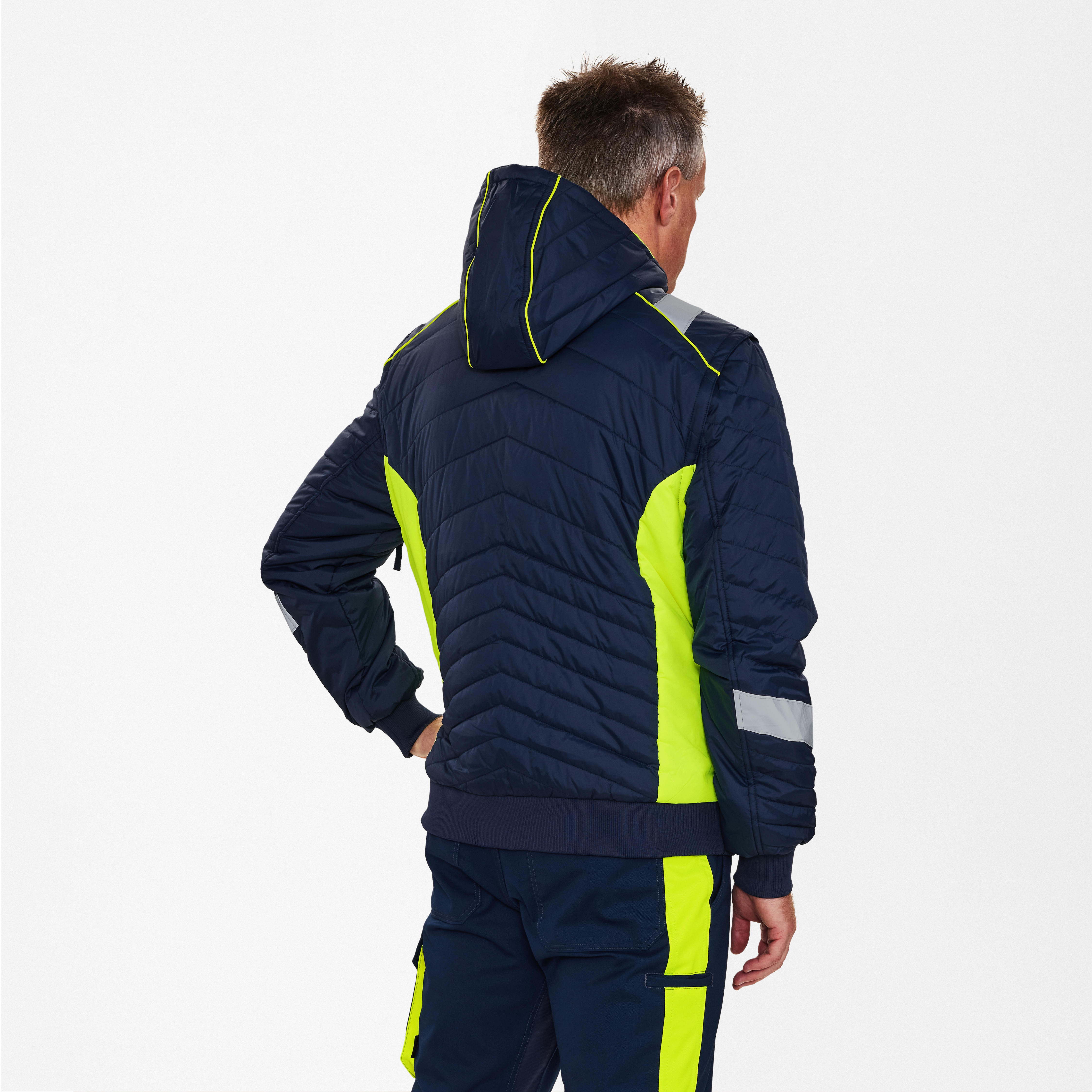Engel Workwear Cargo quiltet jakke - Blue Ink/Gul [16538] / XS