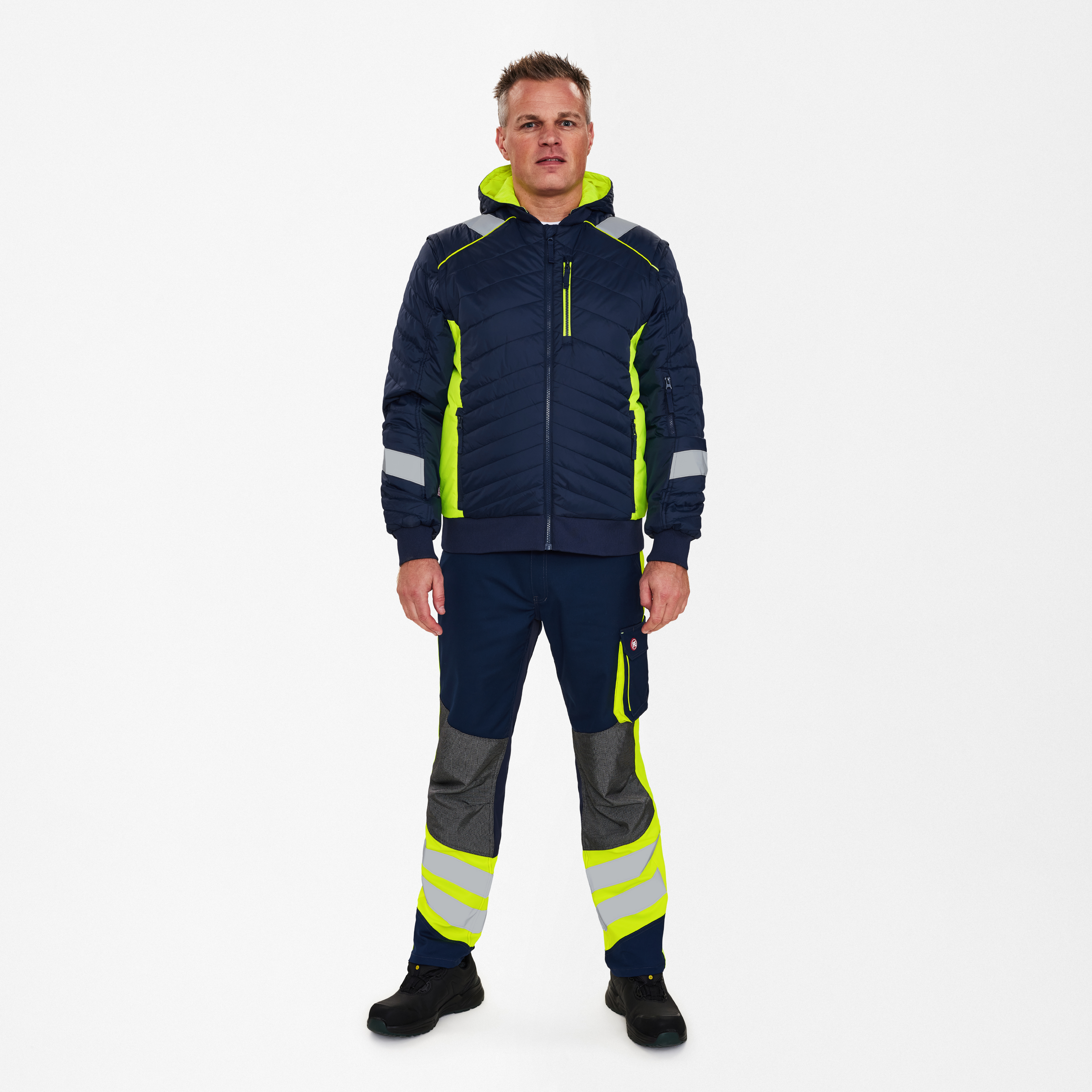 Engel Workwear Cargo quiltet jakke - Blue Ink/Gul [16538] / XS