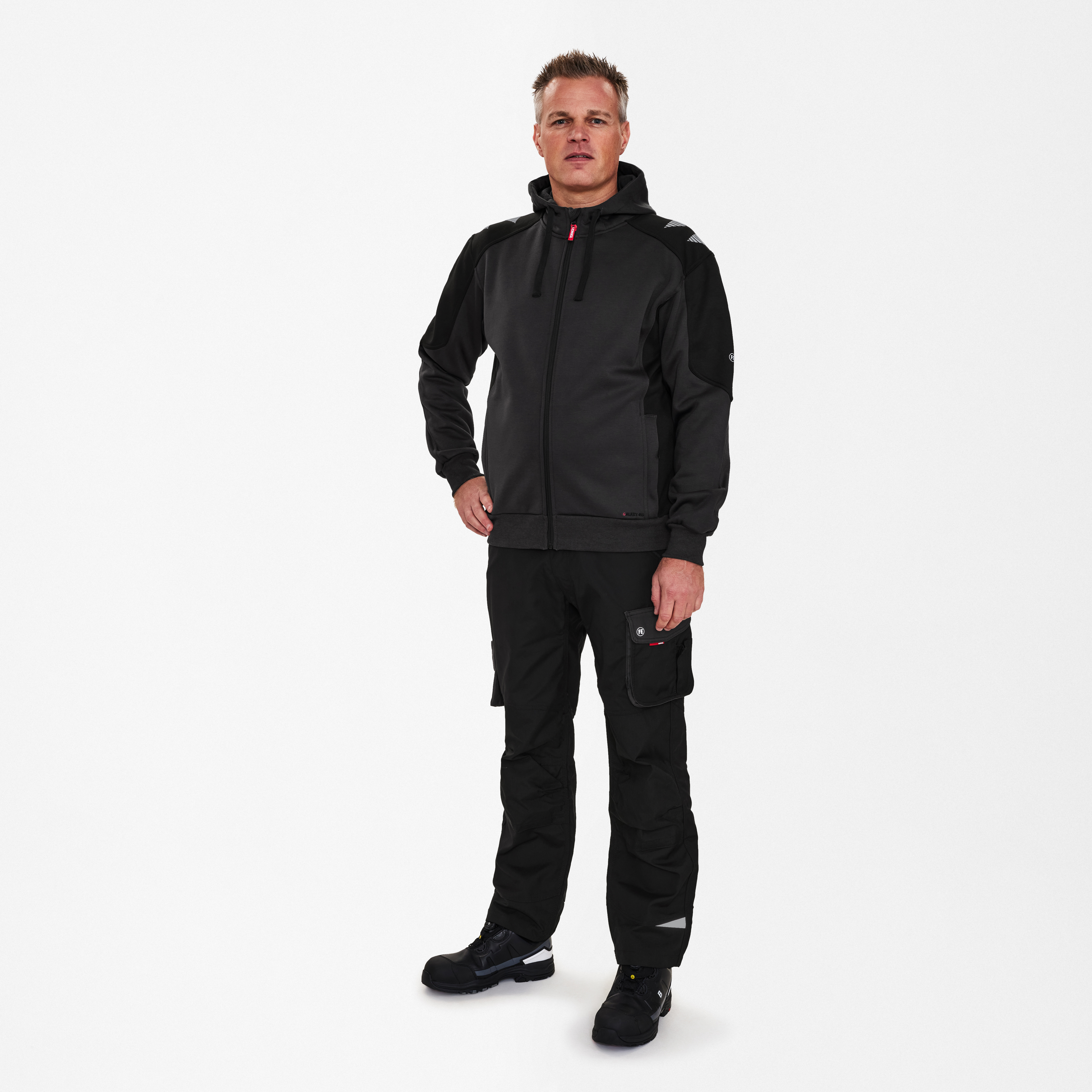 Engel Workwear Galaxy sweat cardigan med hætte - Antrazitgrå/Sort [7920] / XS