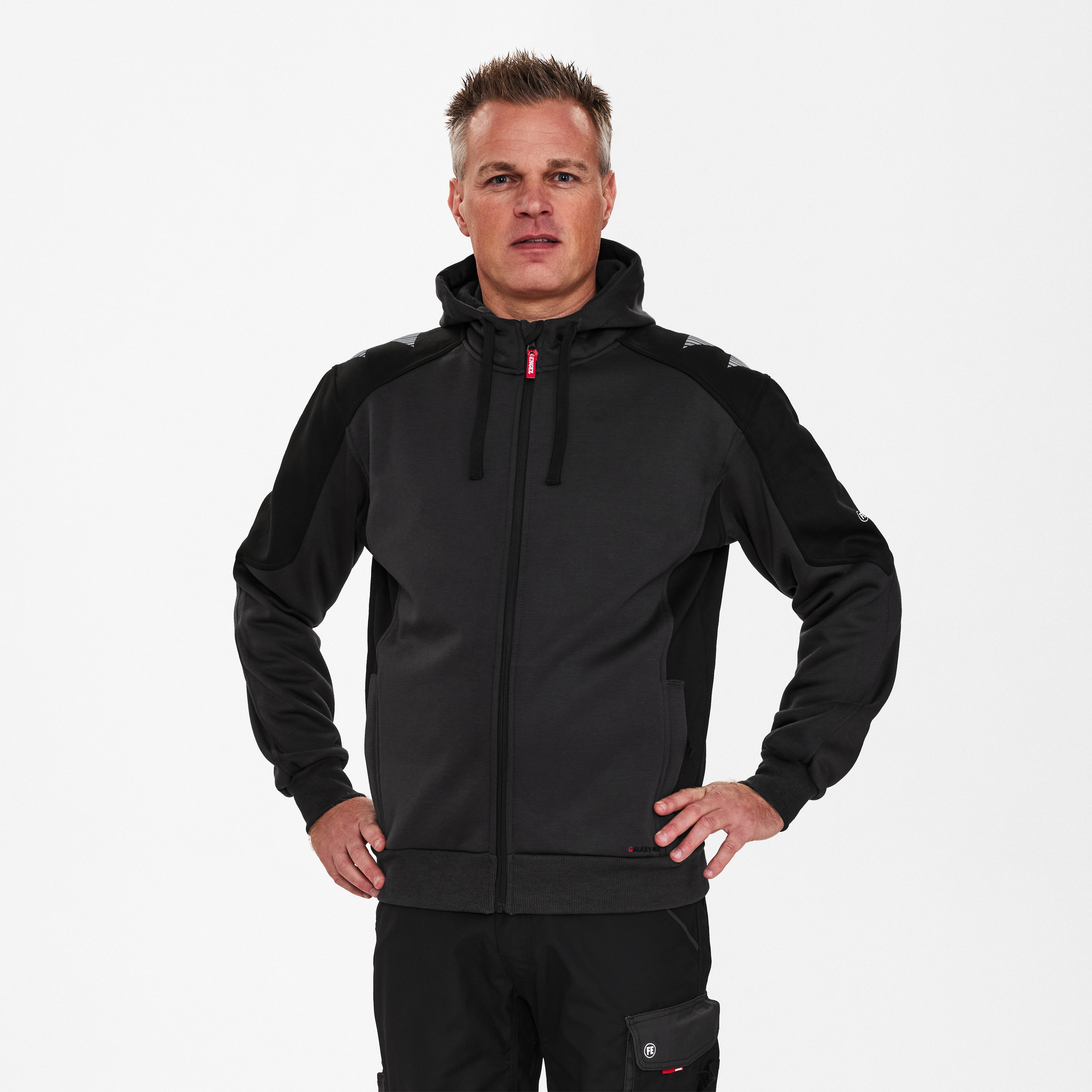Engel Workwear Galaxy sweat cardigan med hætte - Antrazitgrå/Sort [7920] / XS
