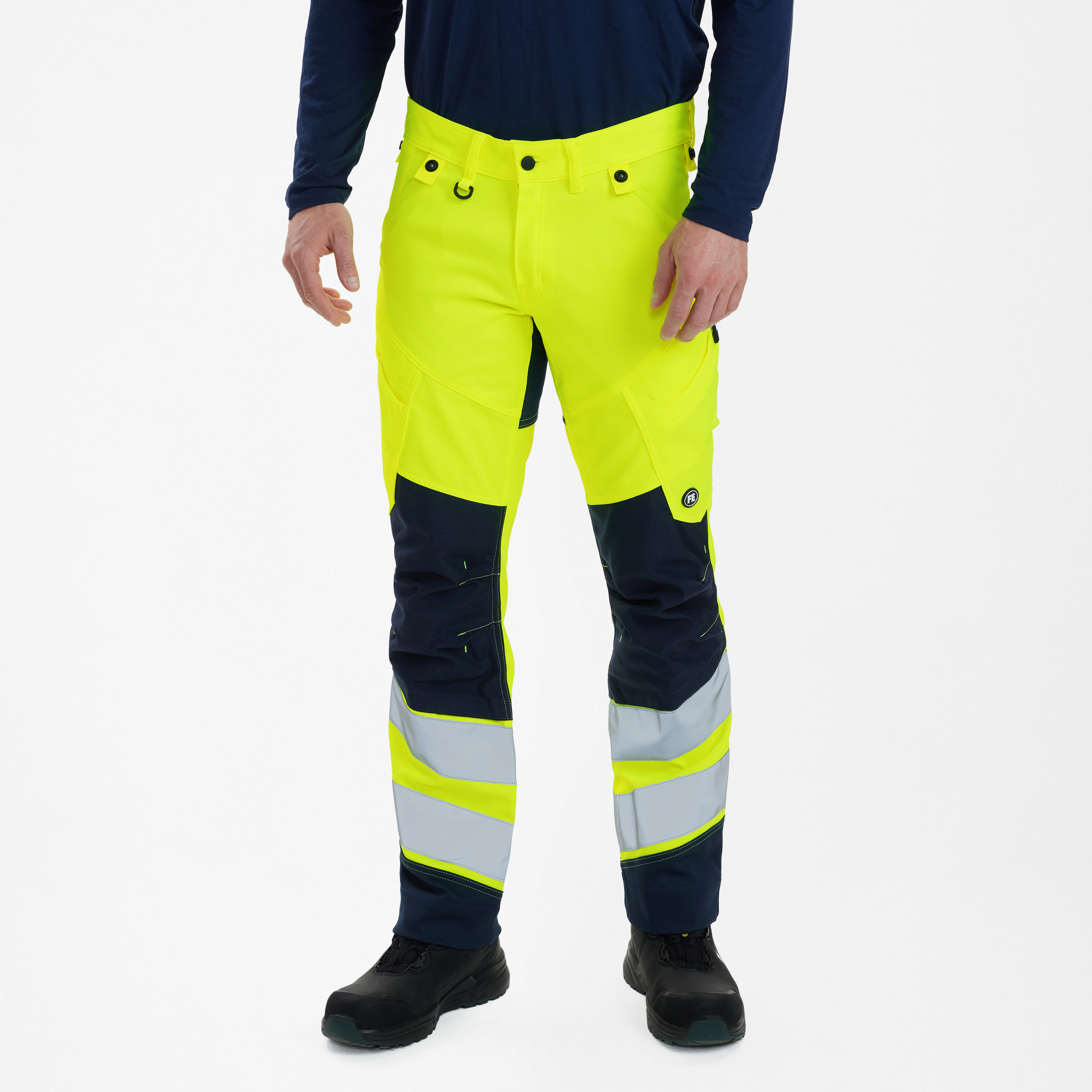 Engel Workwear Safety arbejdsbukser med 2-vejs stræk - Gul/Blue Ink [38165] / K80