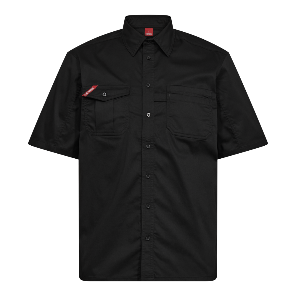 EXTEND kurzärmliges Hemd mit Stretch – Schwarz (Front)