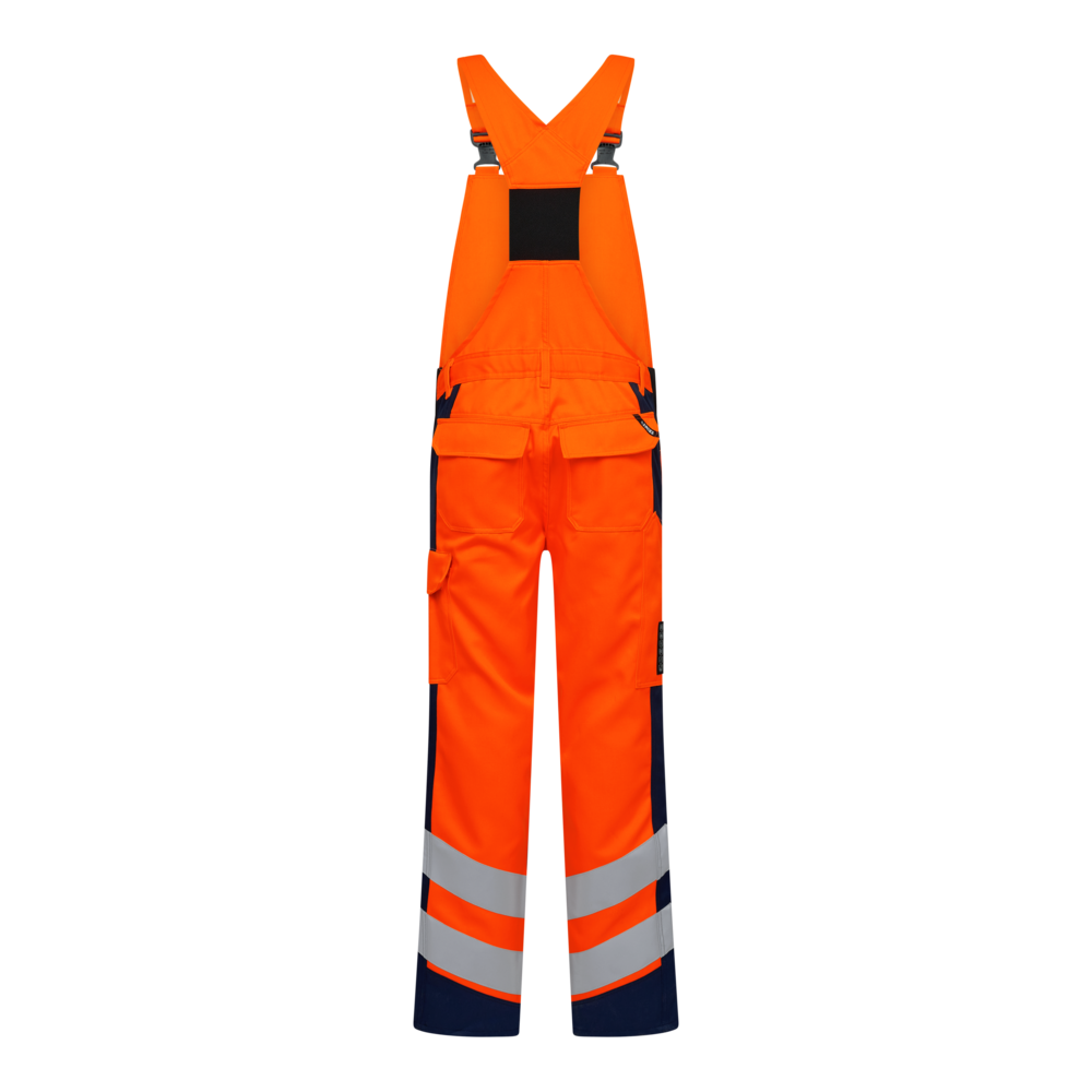 SAFETY+ Latzhose – Orange / Blue ink (Rücken)