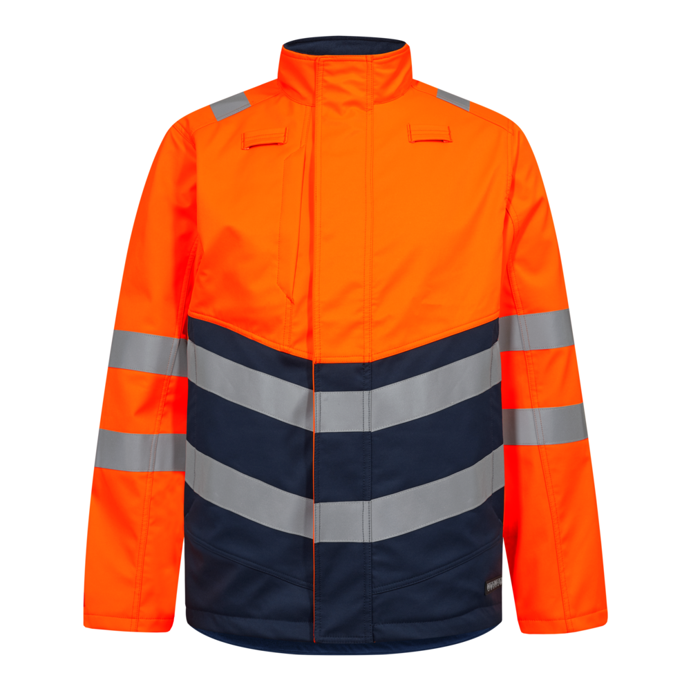 SAFETY+ Softshelljacke – Orange / Blue ink (Front)