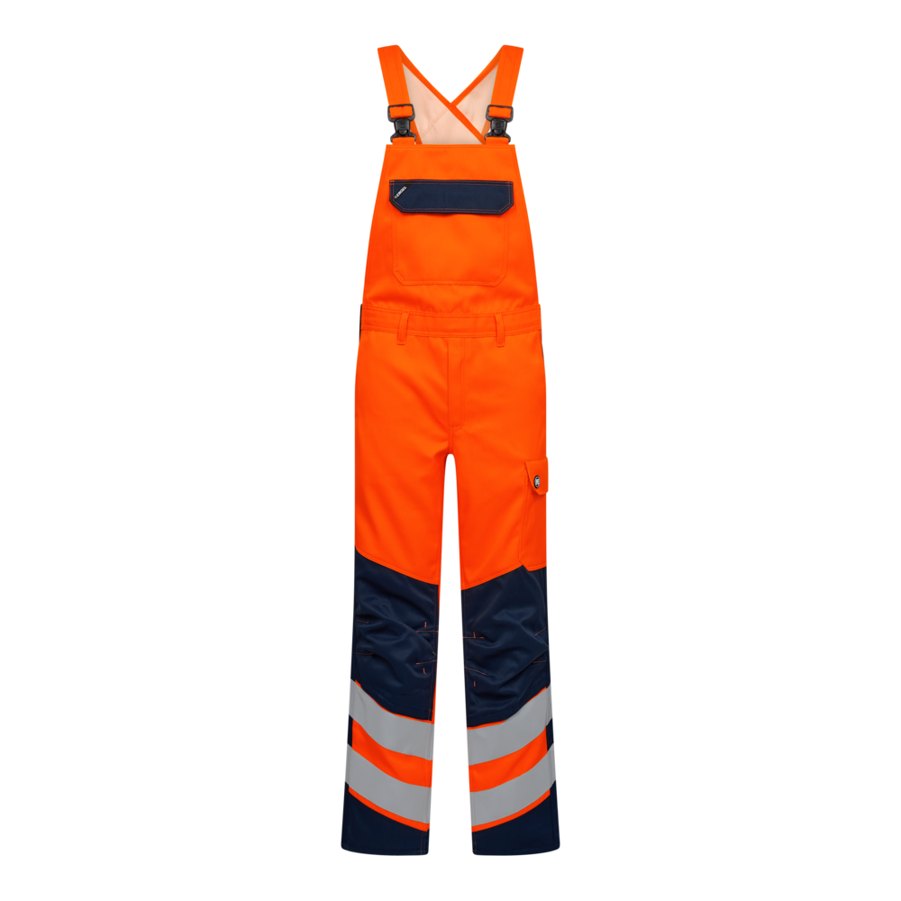 SAFETY+ Latzhose – Orange / Blue ink (Front)