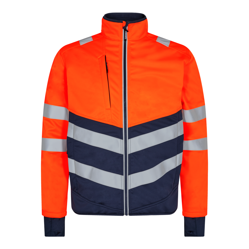 SAFETY Softshelljacke – Orange / Blue ink (Front)