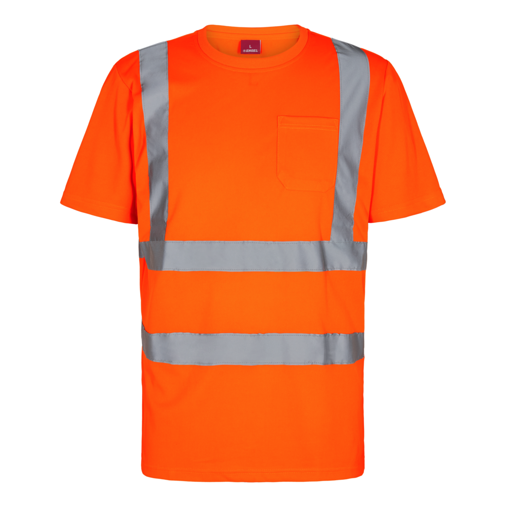 SAFETY T-Shirt mit Brusttasche – Warnorange (Front)