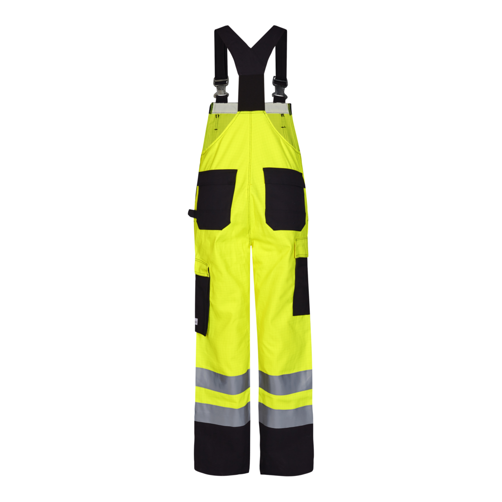 SAFETY+ EN ISO 20471 Multinorm Latzhose – Gelb / Schwarz (Rücken)