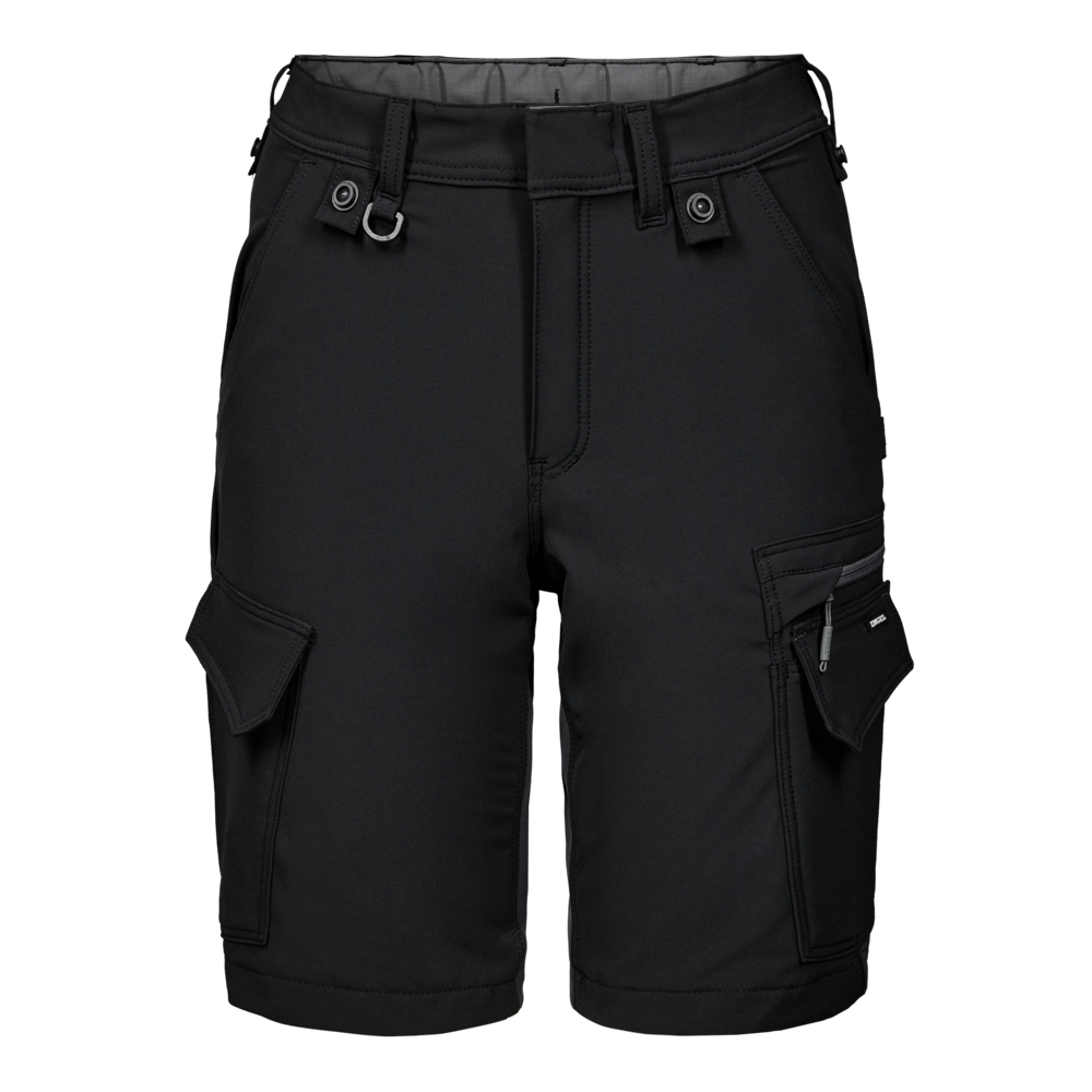 ENTIRE Damen Arbeitsshorts mit 4-Wege-Stretch – Schwarz / Anthrazit Grau (Front)