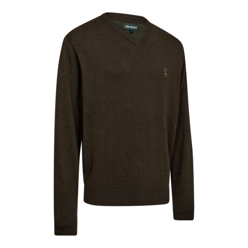Harrington Strickpullover mit V-Ausschnitt - Brown Melange