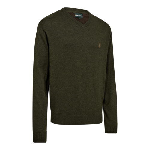Harrington Strickpullover mit V-Ausschnitt - Forest Ember Melange