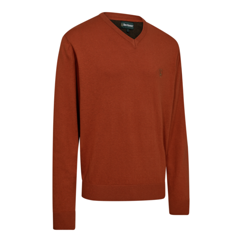 Harrington Strickpullover mit V-Ausschnitt - Oak Rust Melange