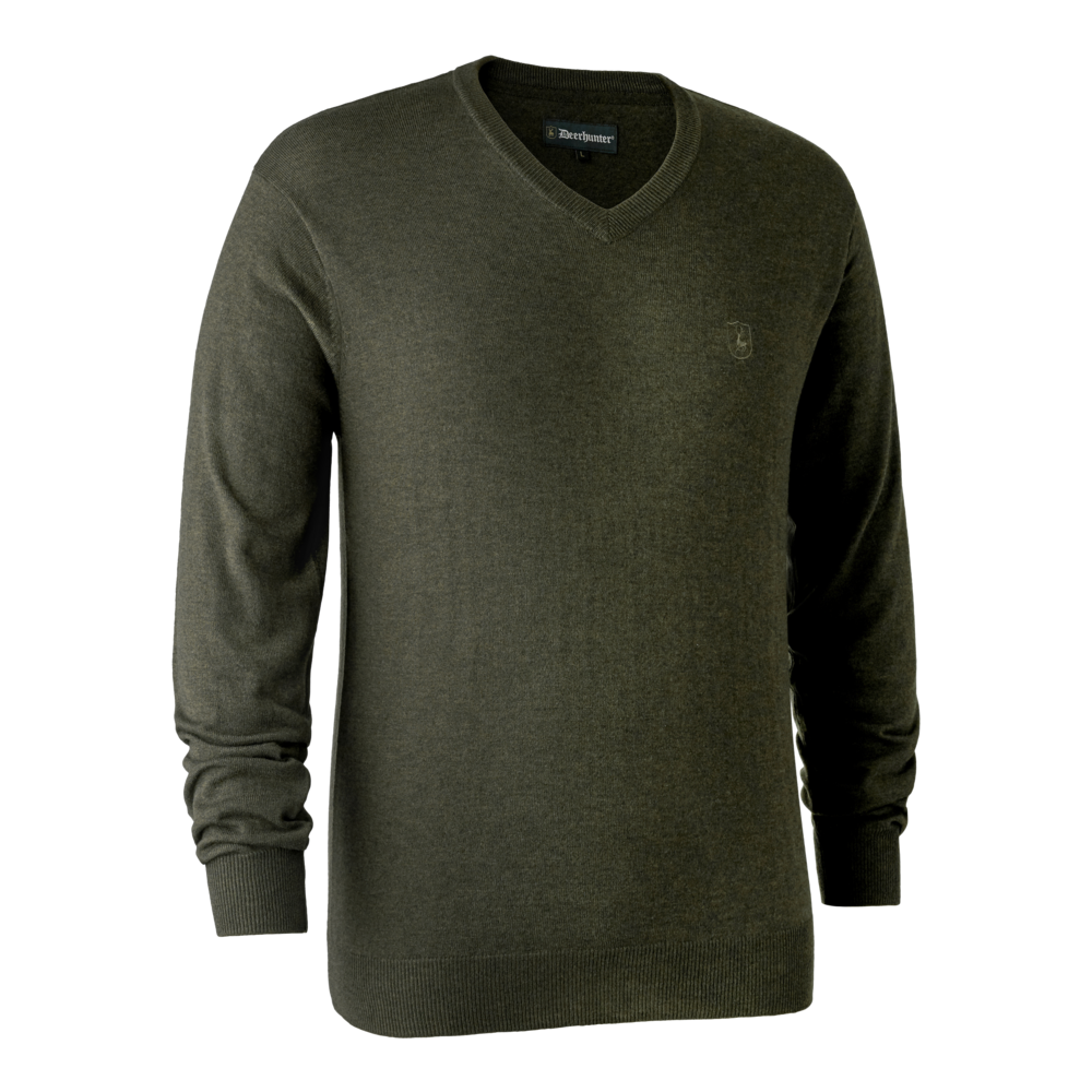 Kingston strik m. v-hals - Green Melange