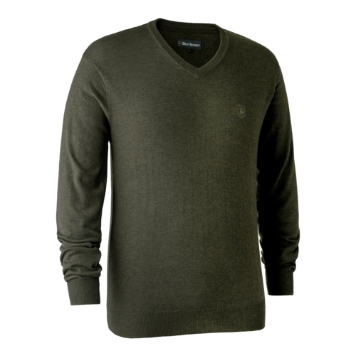 Kingston strik m. v-hals - Green Melange