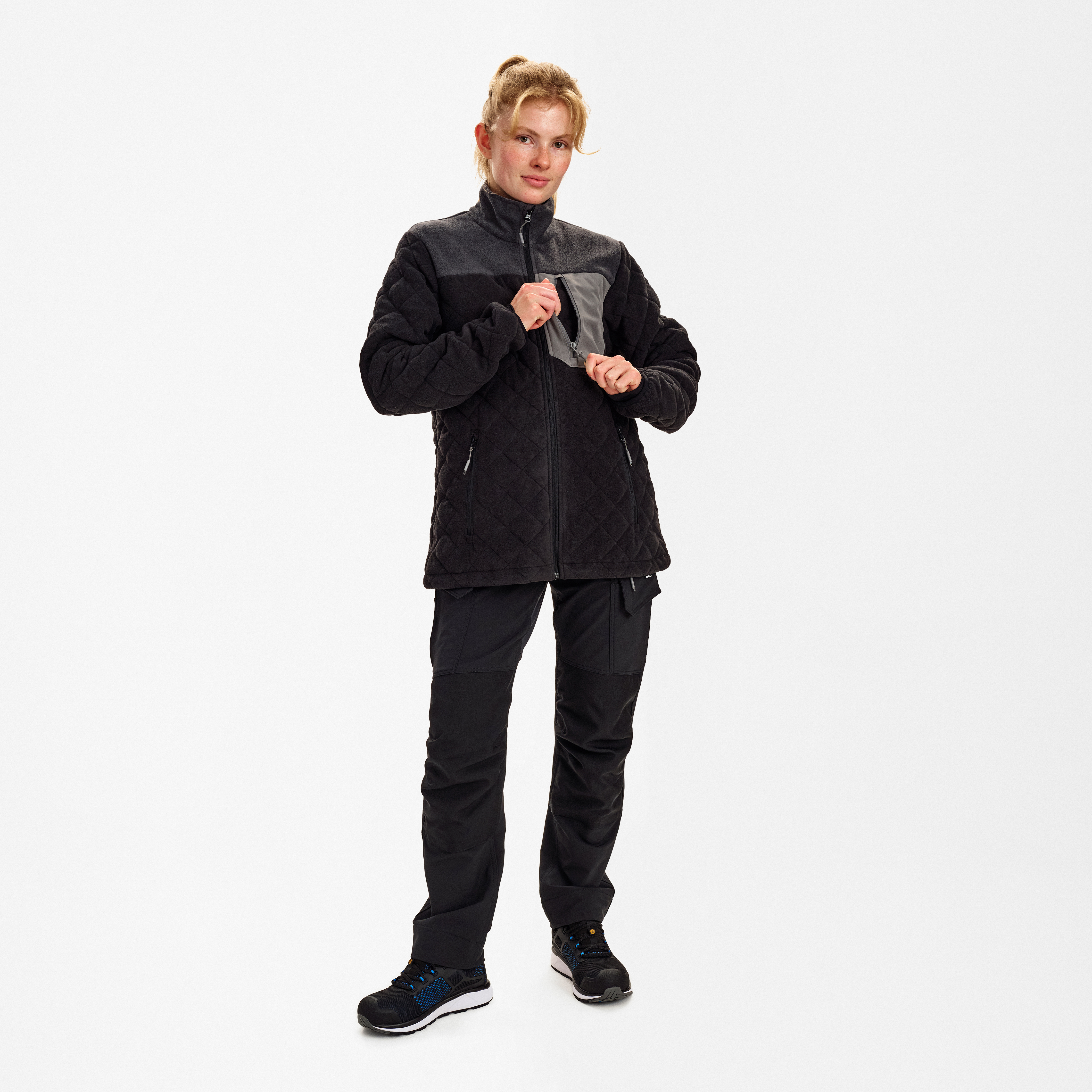 Engel Workwear Entire dame quiltet fleecejakke - Sort/Antrazitgrå [2079] / XS