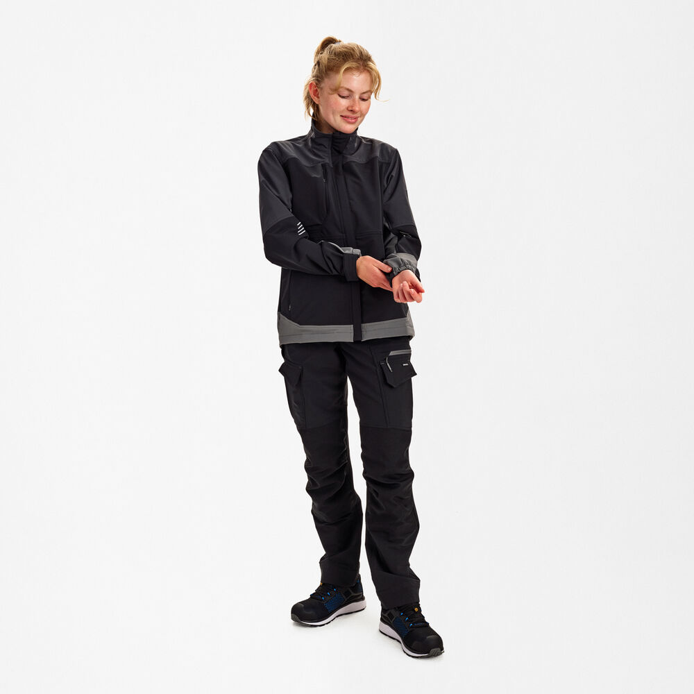 ENTIRE Damen Arbeitsjacke mit 4-Wege-Stretch – Schwarz / Anthrazit Grau (Am Modell)