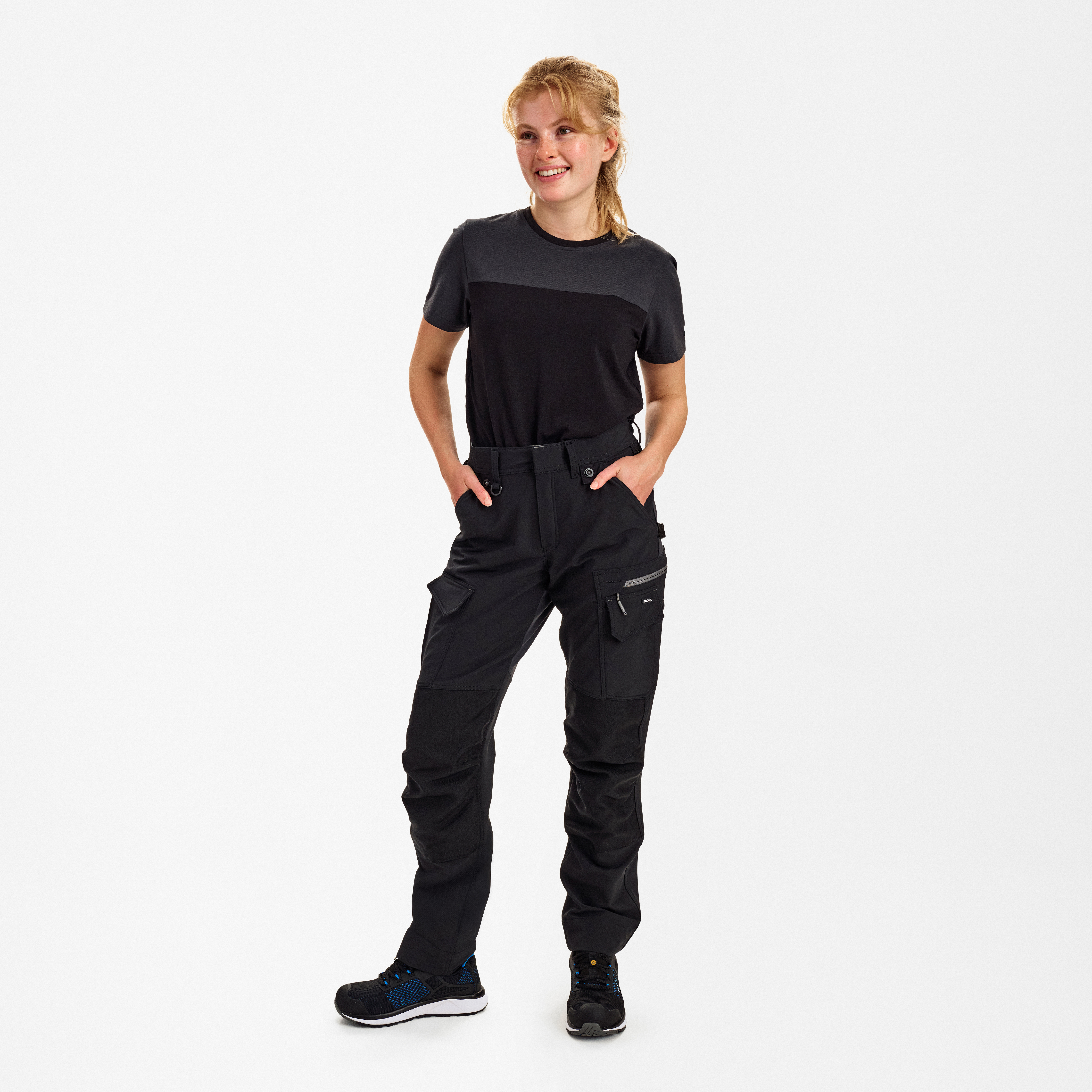 Engel Workwear Entire dame arbejdsbukser med 4-vejs stræk - Sort/Antrazitgrå [2079] / 34