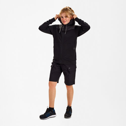 ENTIRE Damen Sweatcardigan mit Kapuze – Schwarz/Anthrazit Grau