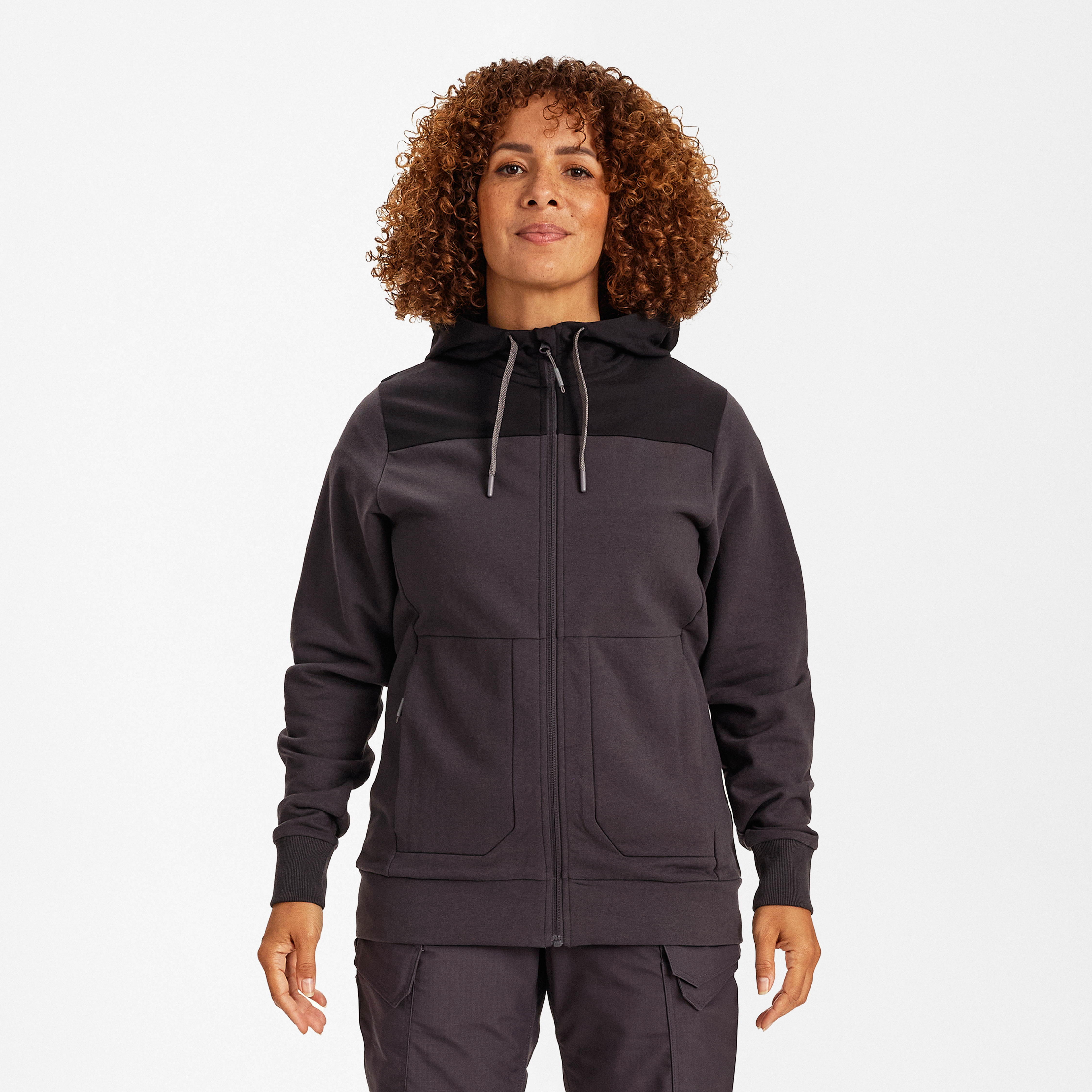 Engel Workwear Entire dame sweat cardigan med hætte - Antrazitgrå/Sort [7920] / XS
