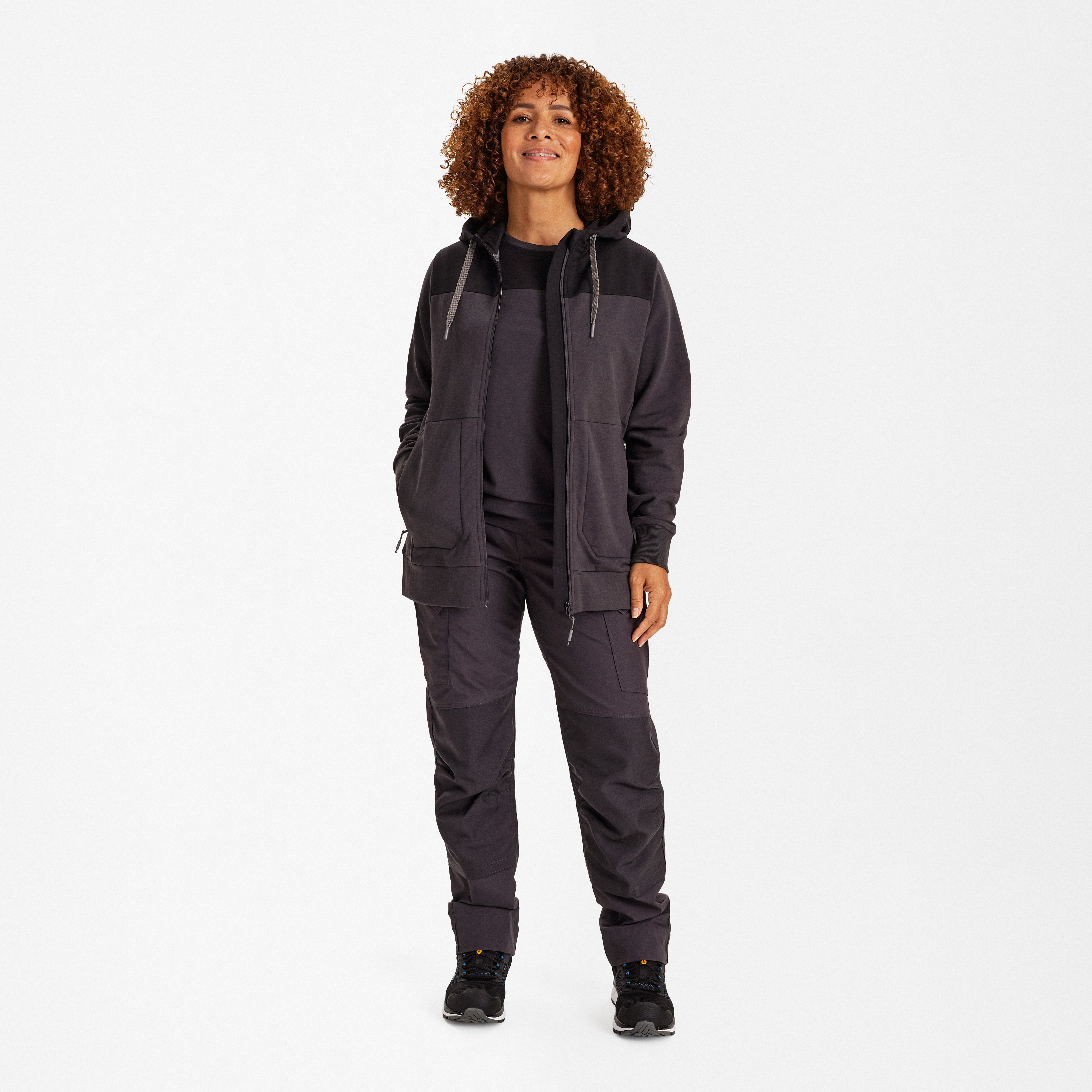 Engel Workwear Entire dame sweat cardigan med hætte - Antrazitgrå/Sort [7920] / XS