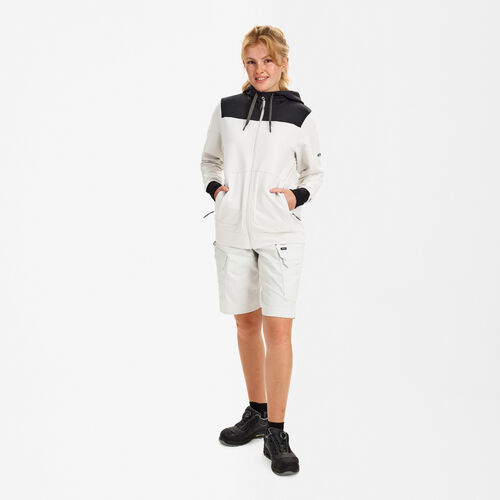 ENTIRE Damen Sweatcardigan mit Kapuze – Bone White / Anthracite Grey