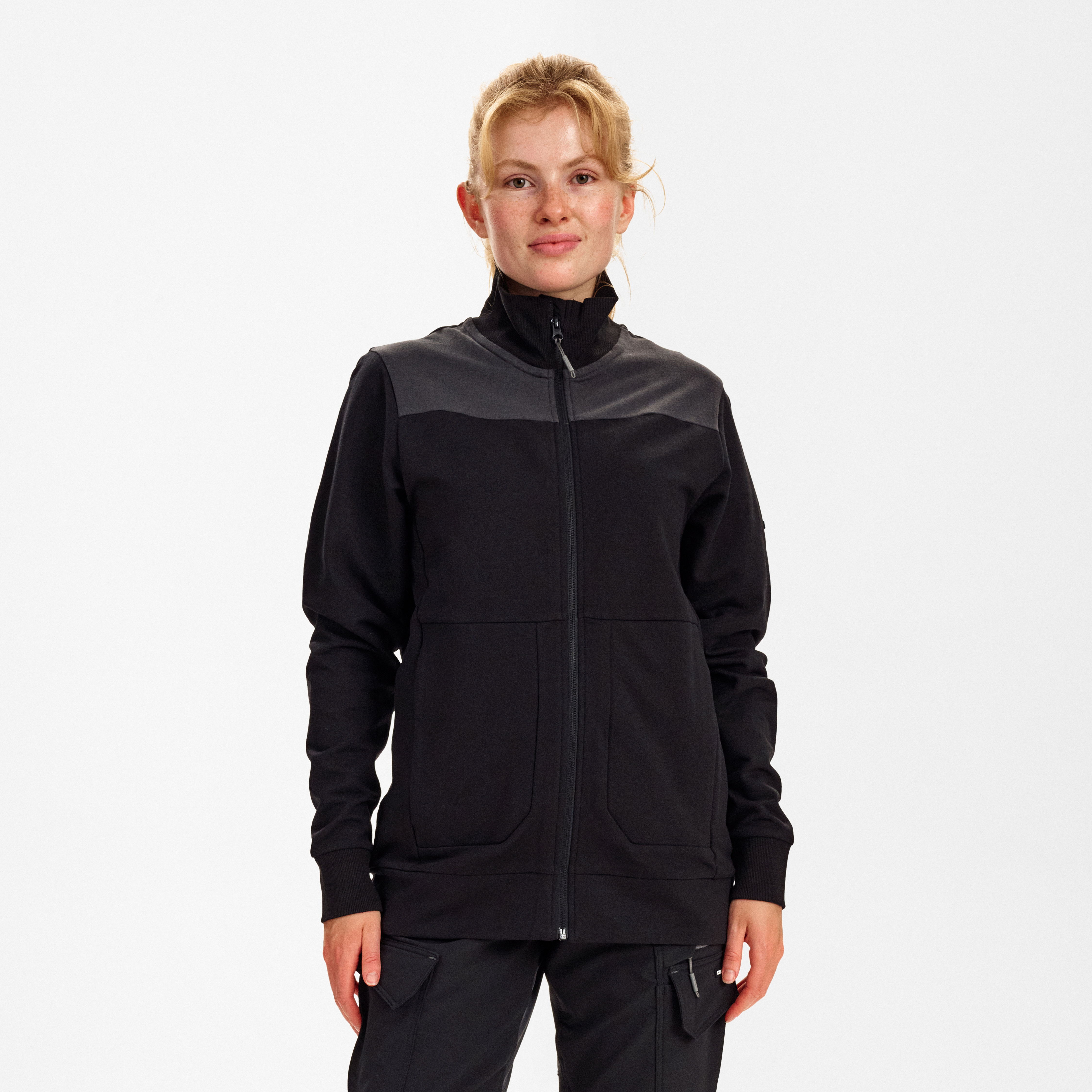 Engel Workwear Entire dame sweat cardigan med krave - Sort/Antrazitgrå [2079] / XS